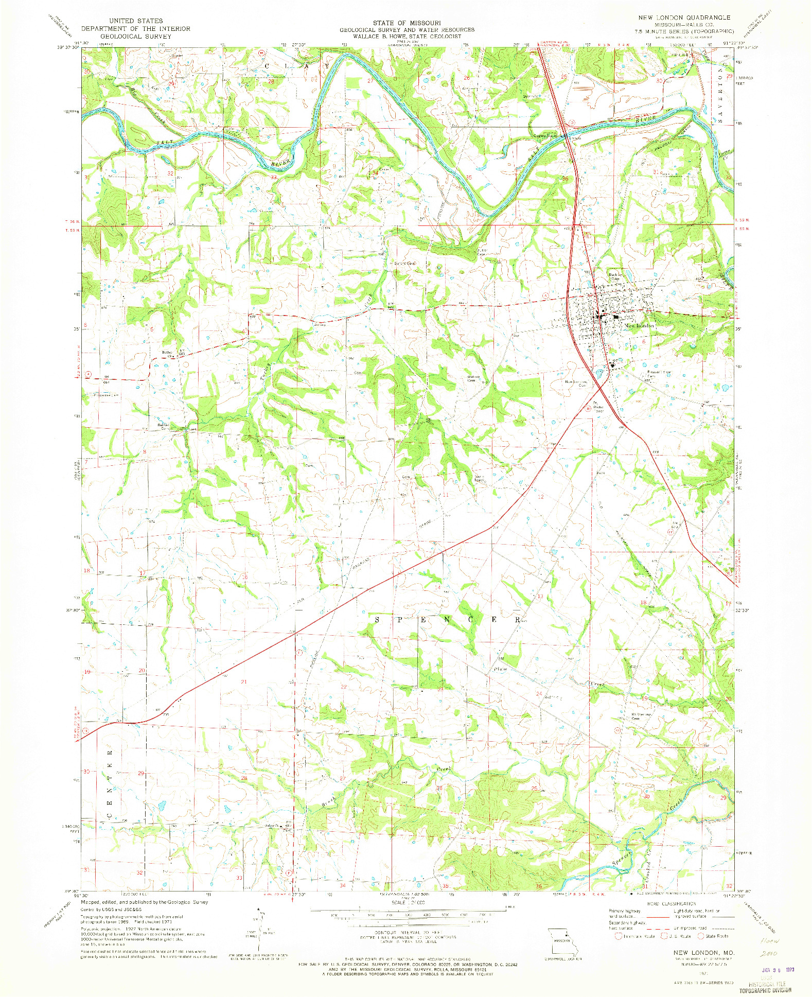 USGS 1:24000-SCALE QUADRANGLE FOR NEW LONDON, MO 1971