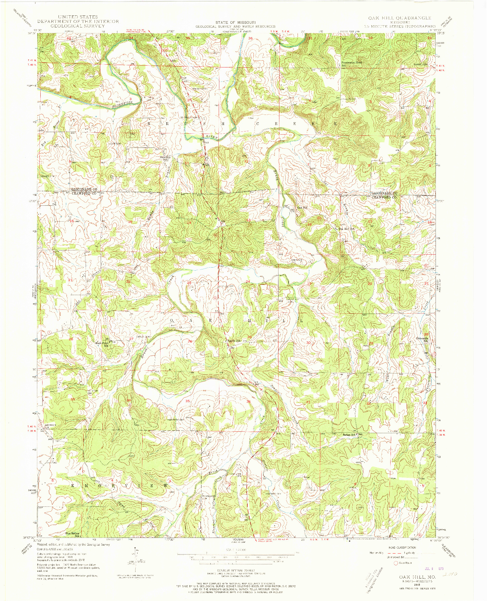 USGS 1:24000-SCALE QUADRANGLE FOR OAK HILL, MO 1948