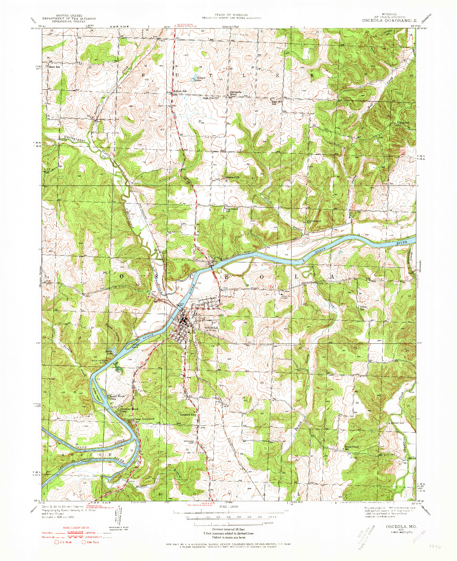 USGS 1:24000-SCALE QUADRANGLE FOR OSCEOLA, MO 1939