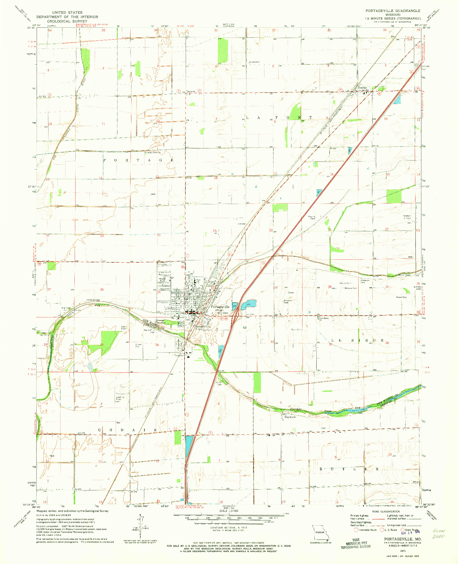 USGS 1:24000-SCALE QUADRANGLE FOR PORTAGEVILLE, MO 1971