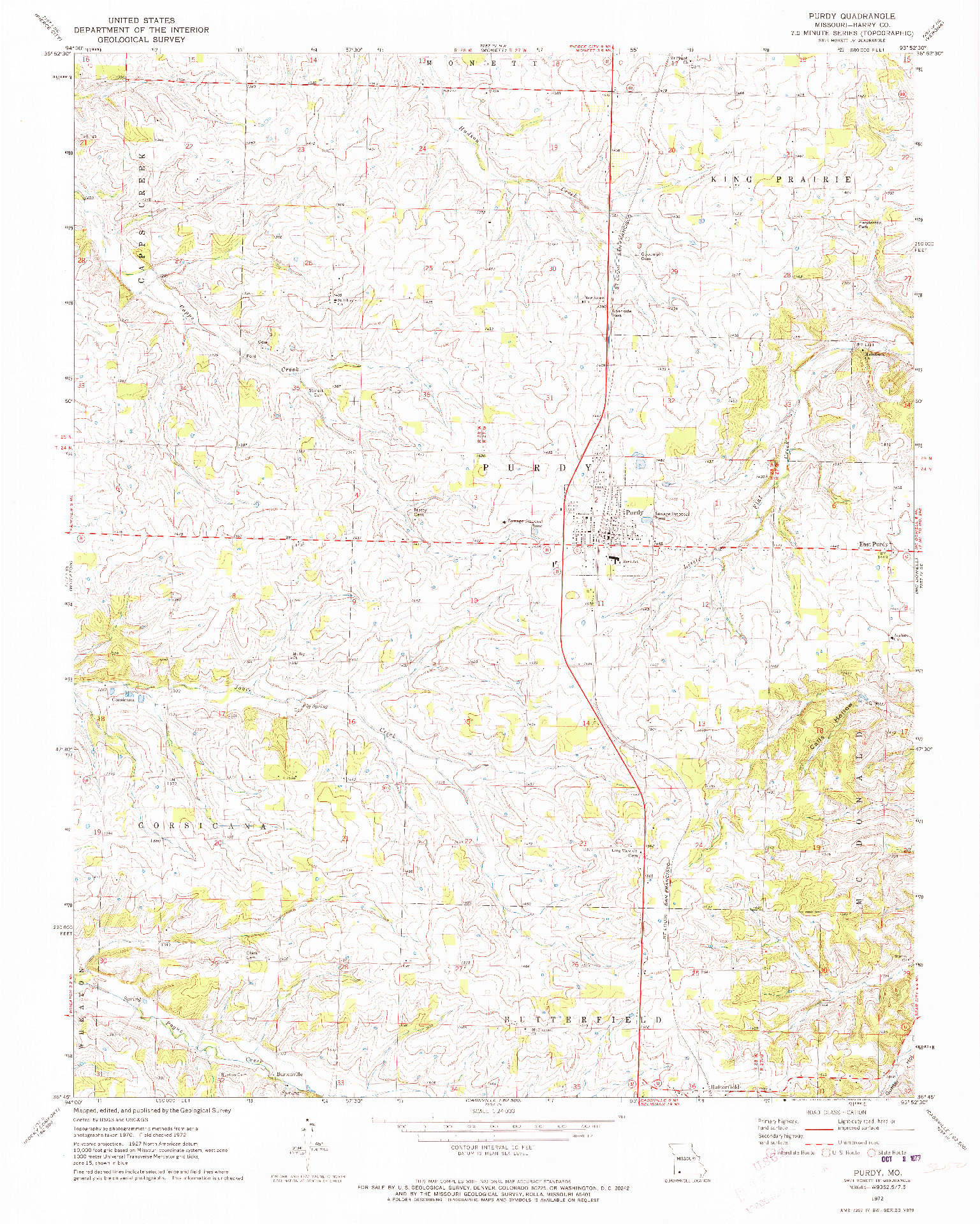 USGS 1:24000-SCALE QUADRANGLE FOR PURDY, MO 1972