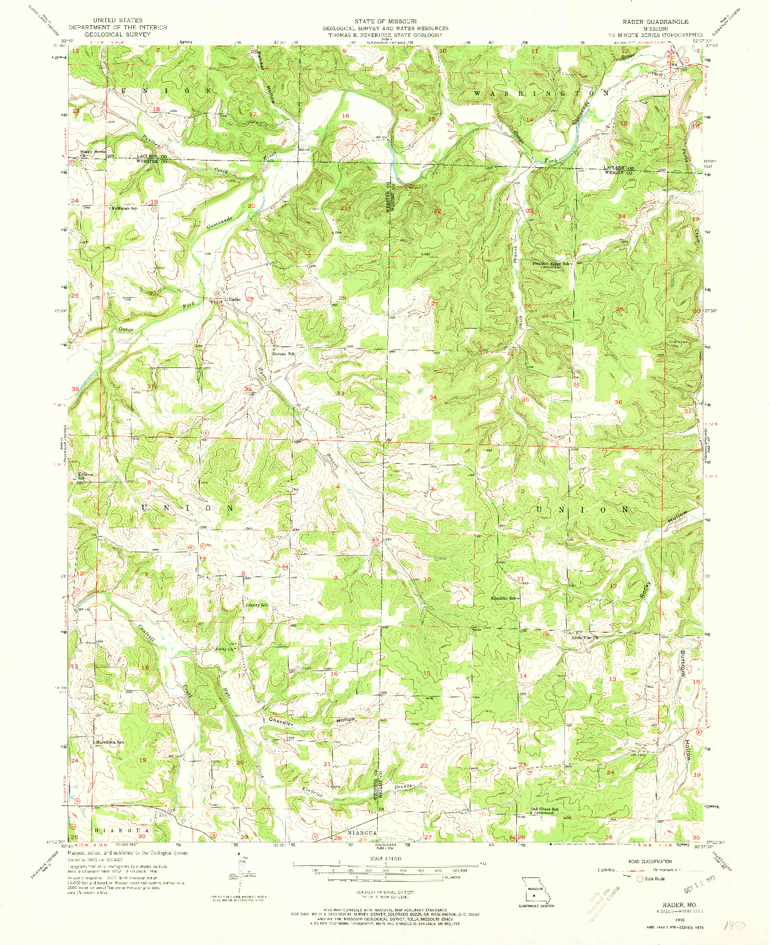 USGS 1:24000-SCALE QUADRANGLE FOR RADER, MO 1956