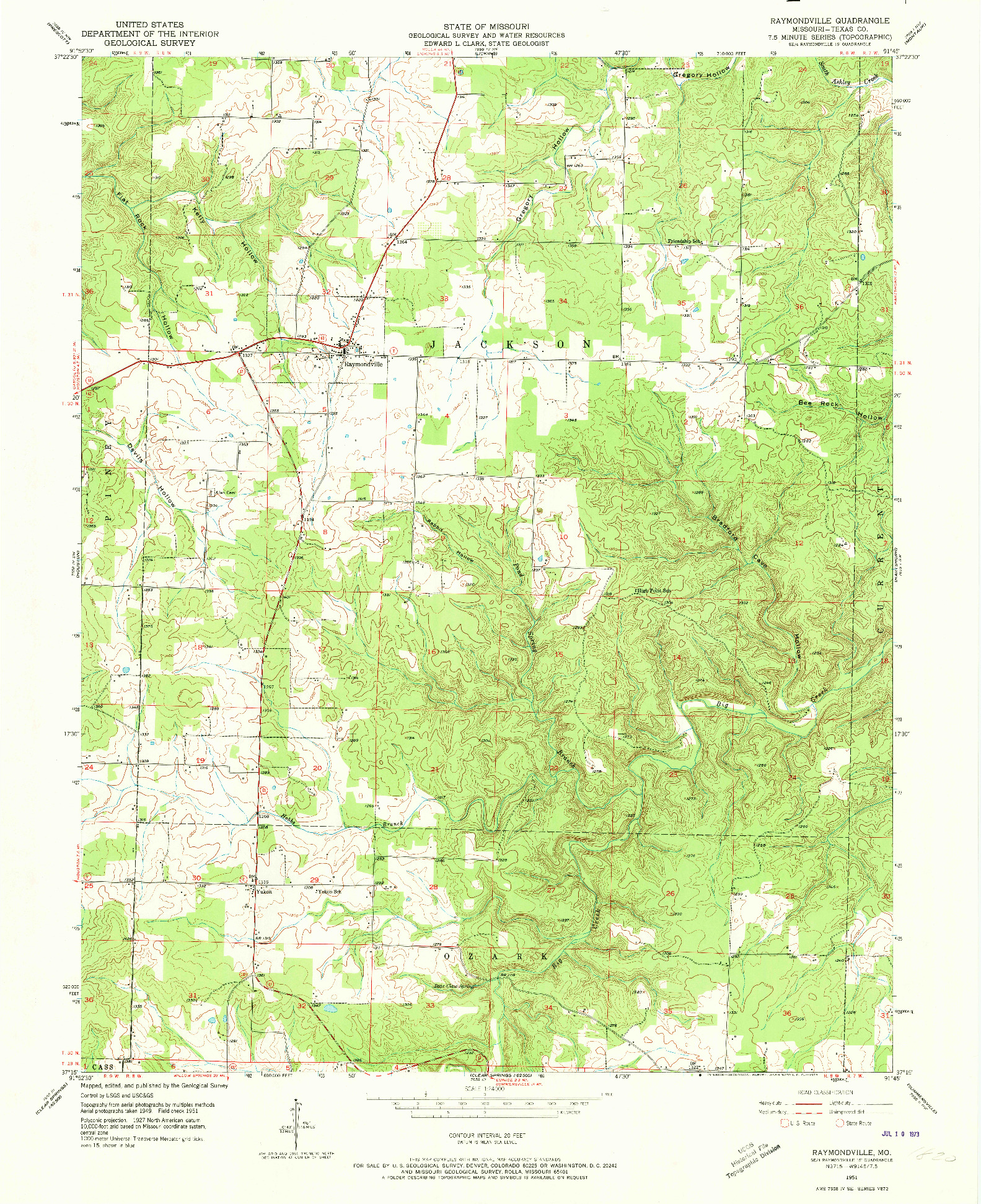 USGS 1:24000-SCALE QUADRANGLE FOR RAYMONDVILLE, MO 1951