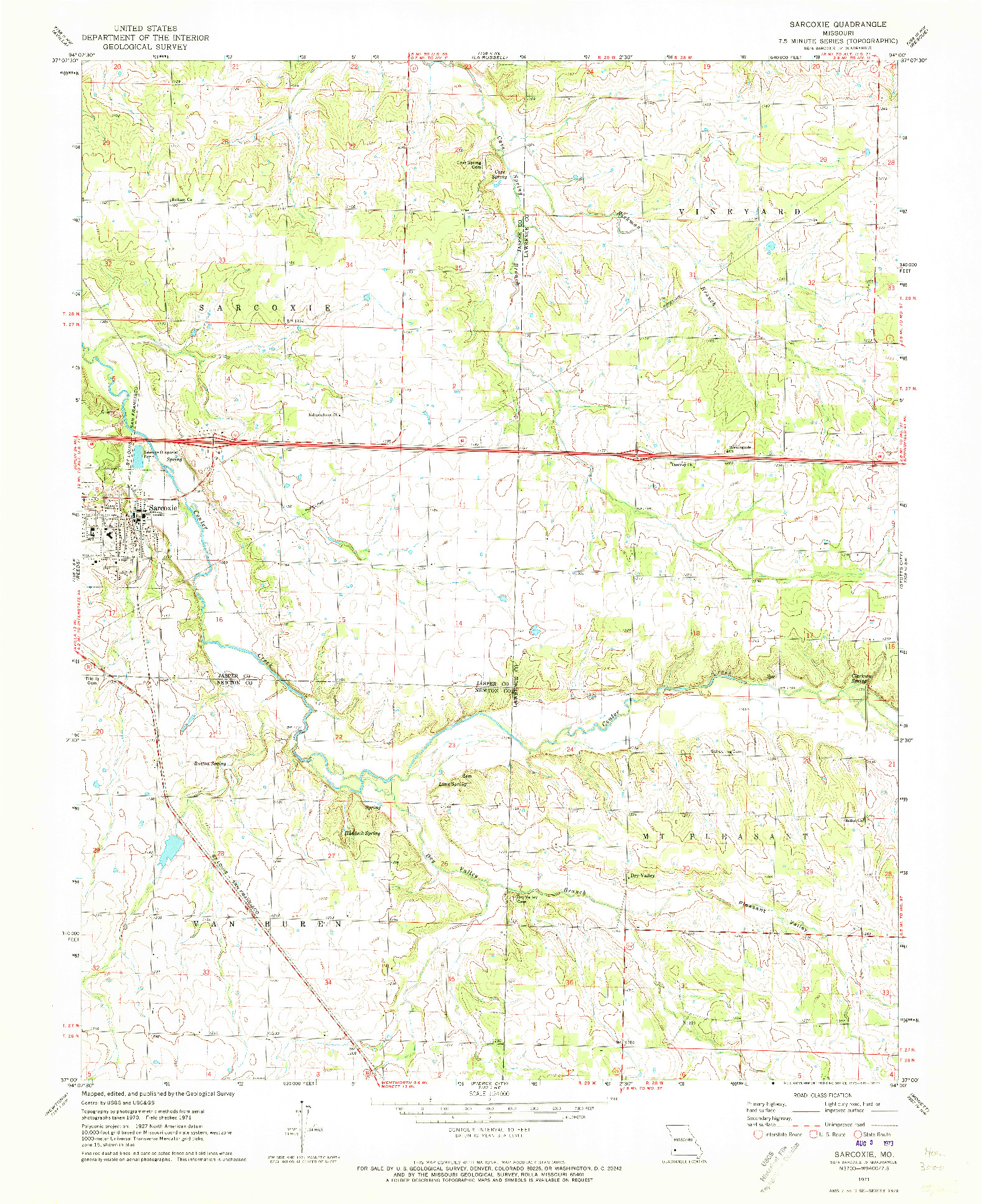 USGS 1:24000-SCALE QUADRANGLE FOR SARCOXIE, MO 1971