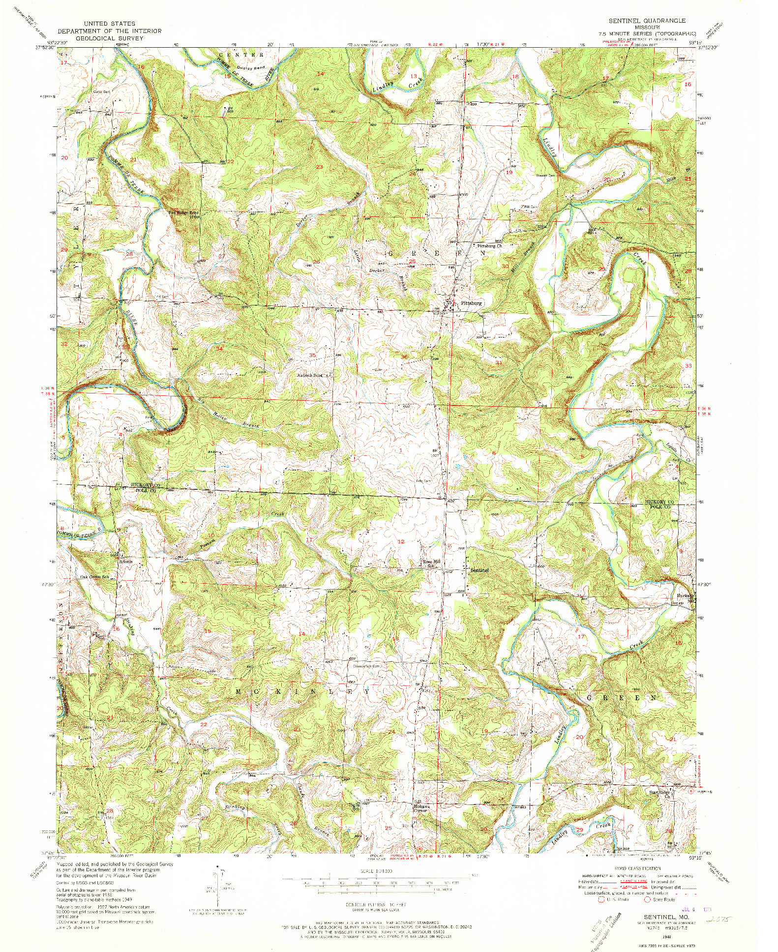USGS 1:24000-SCALE QUADRANGLE FOR SENTINEL, MO 1949