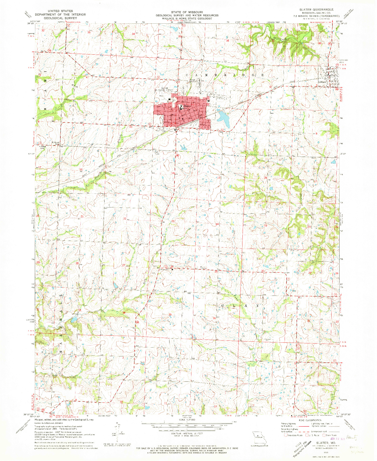 USGS 1:24000-SCALE QUADRANGLE FOR SLATER, MO 1971