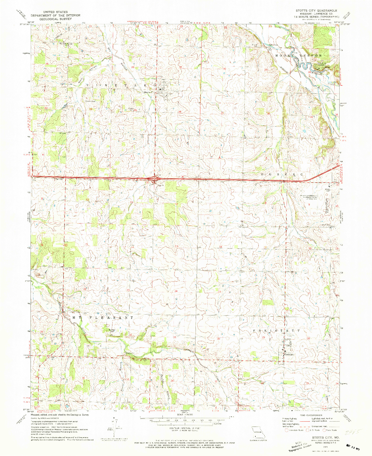 USGS 1:24000-SCALE QUADRANGLE FOR STOTTS CITY, MO 1971