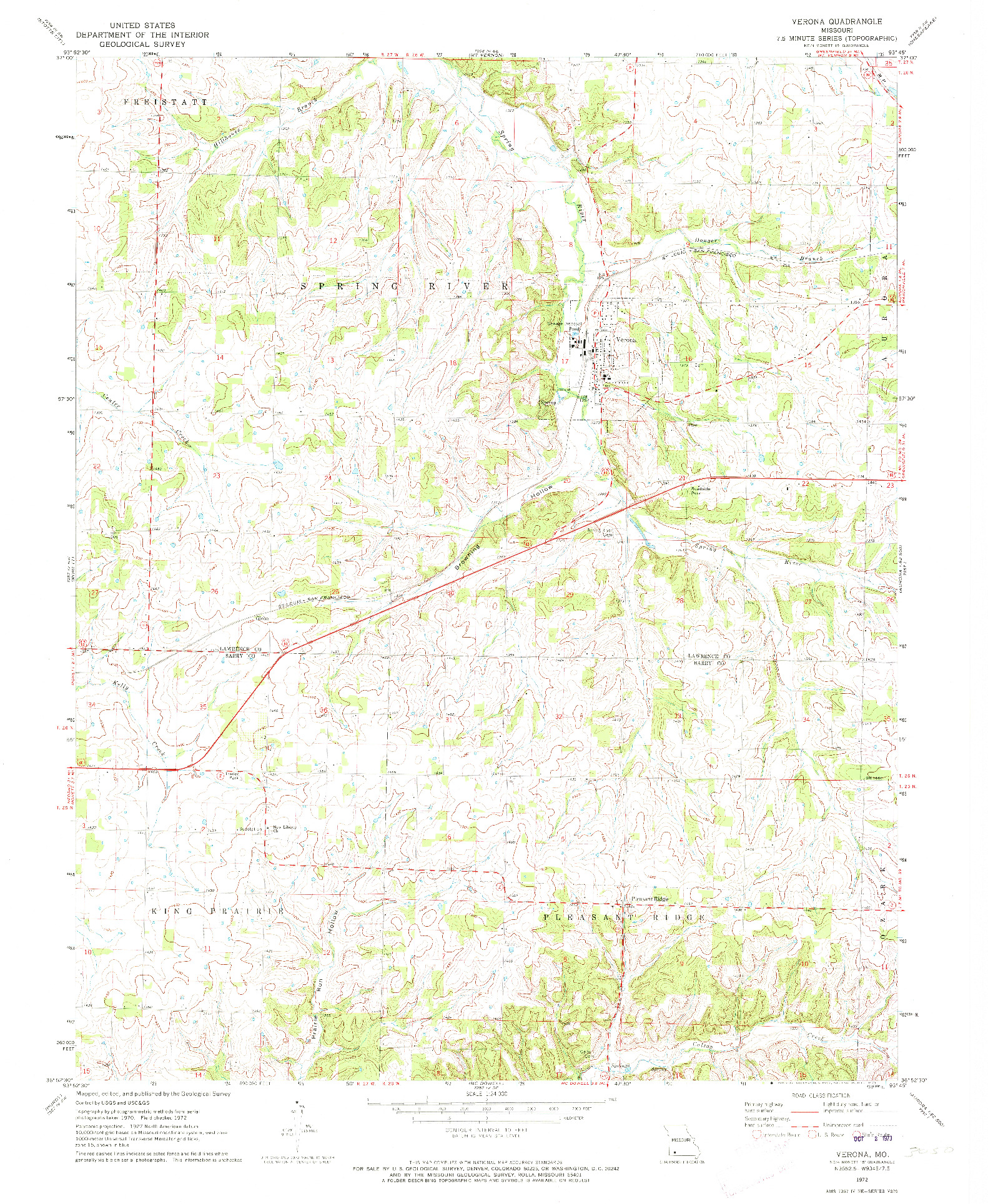 USGS 1:24000-SCALE QUADRANGLE FOR VERONA, MO 1972