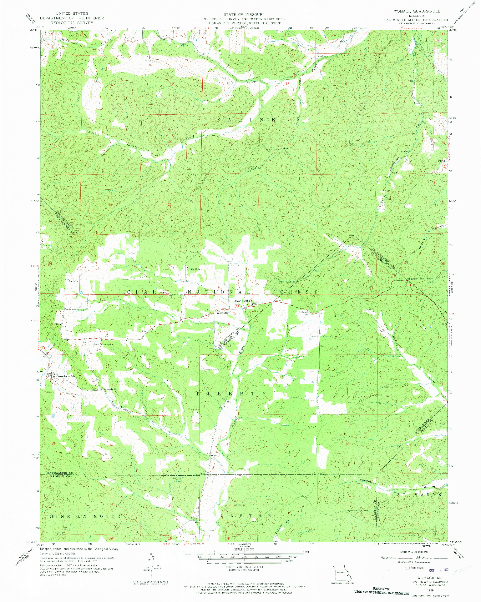 USGS 1:24000-SCALE QUADRANGLE FOR WOMACK, MO 1959