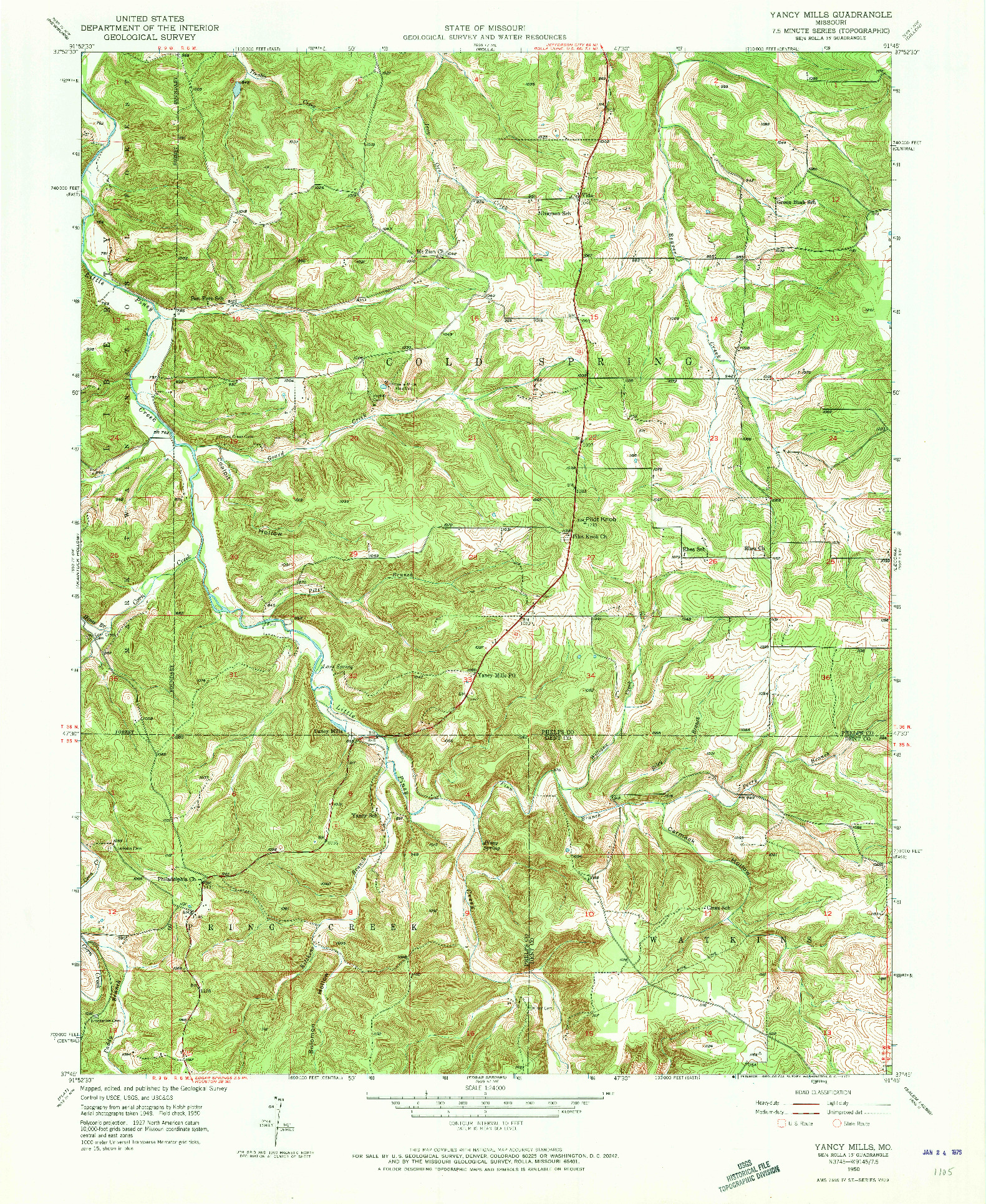 USGS 1:24000-SCALE QUADRANGLE FOR YANCY MILLS, MO 1950