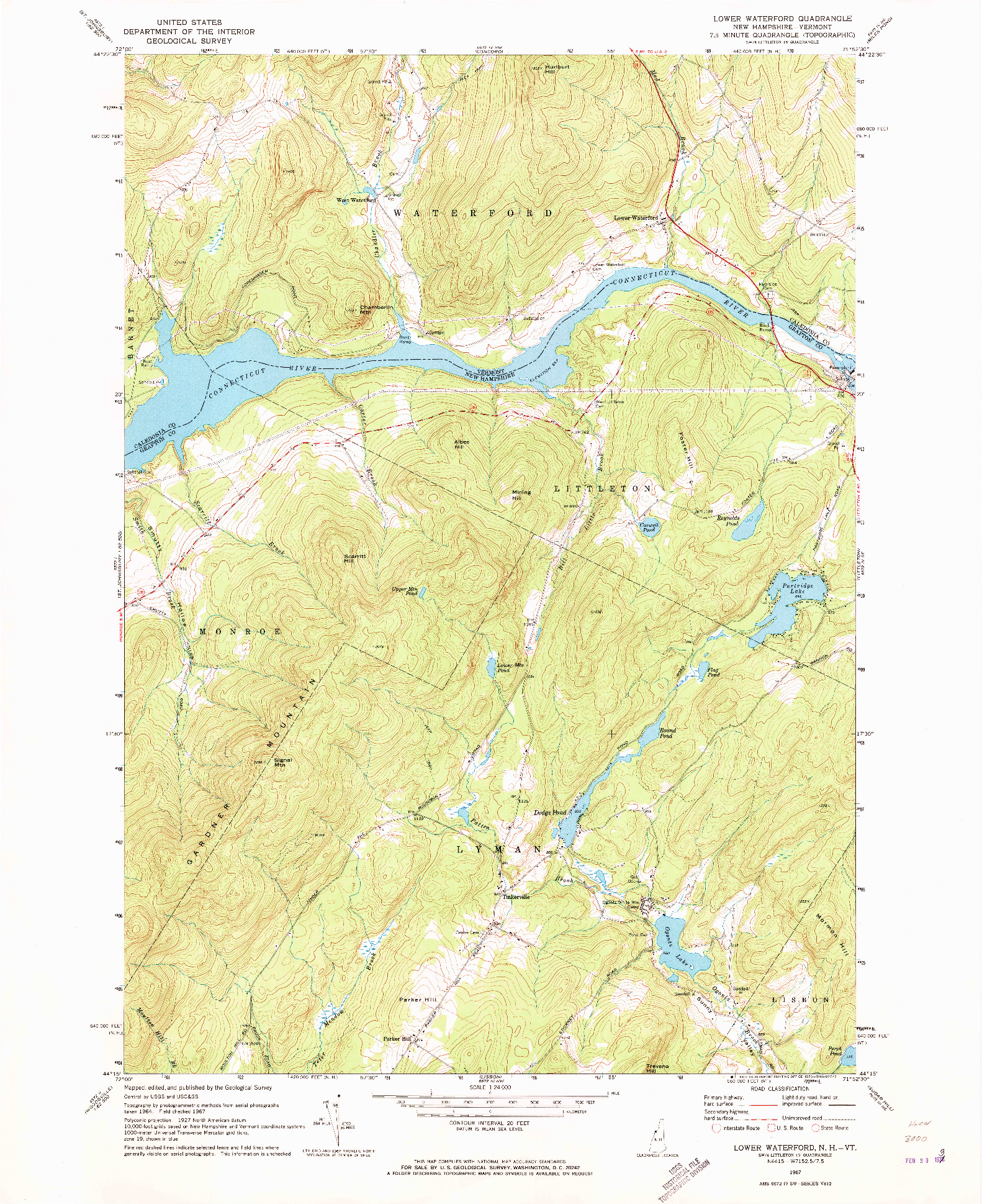 USGS 1:24000-SCALE QUADRANGLE FOR LOWER WATERFORD, NH 1967
