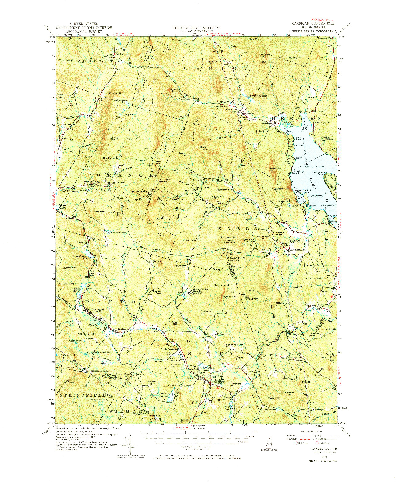 USGS 1:62500-SCALE QUADRANGLE FOR CARDIGAN, NH 1956