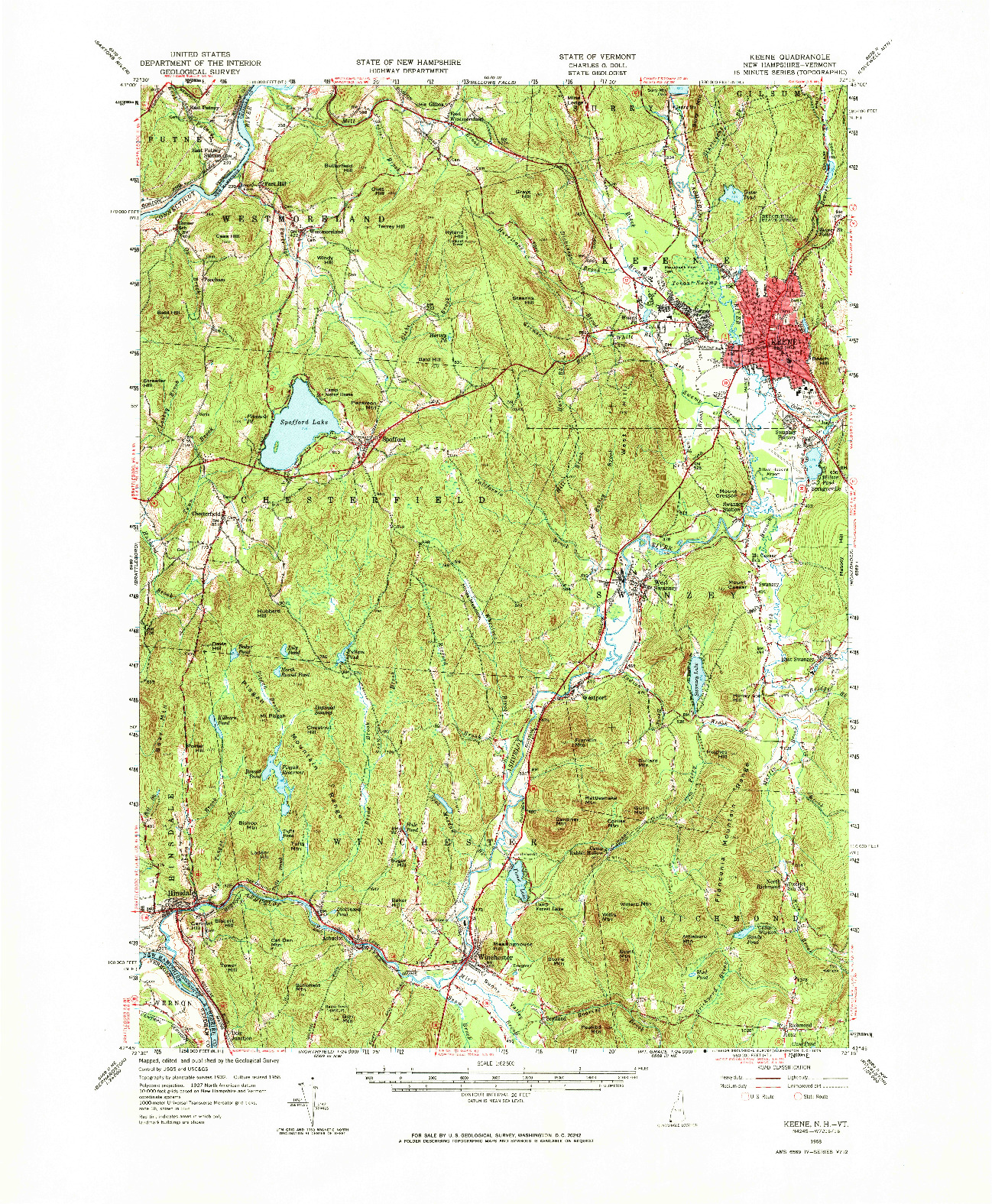 USGS 1:62500-SCALE QUADRANGLE FOR KEENE, NH 1958