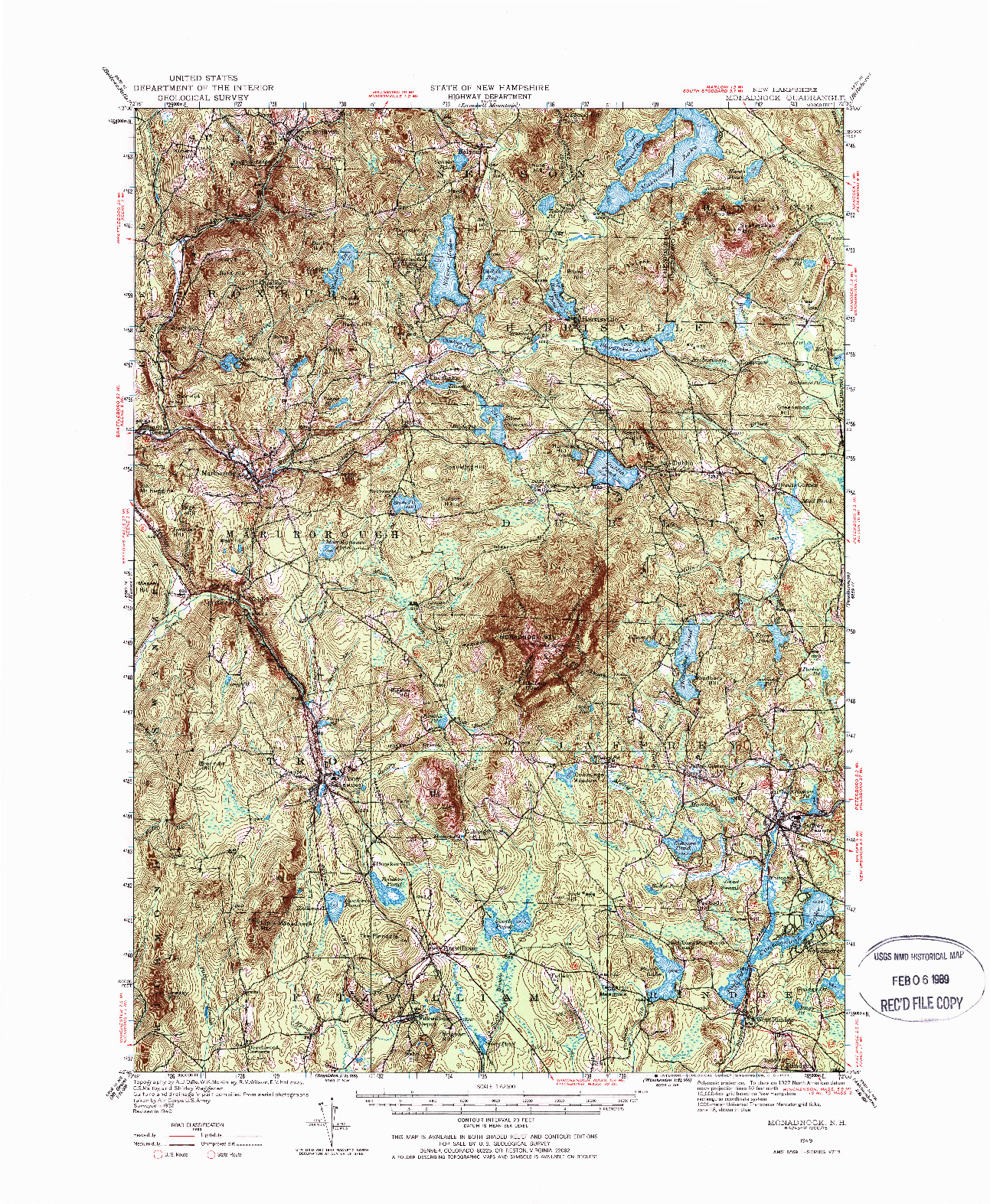 USGS 1:62500-SCALE QUADRANGLE FOR MONADNOCK, NH 1949