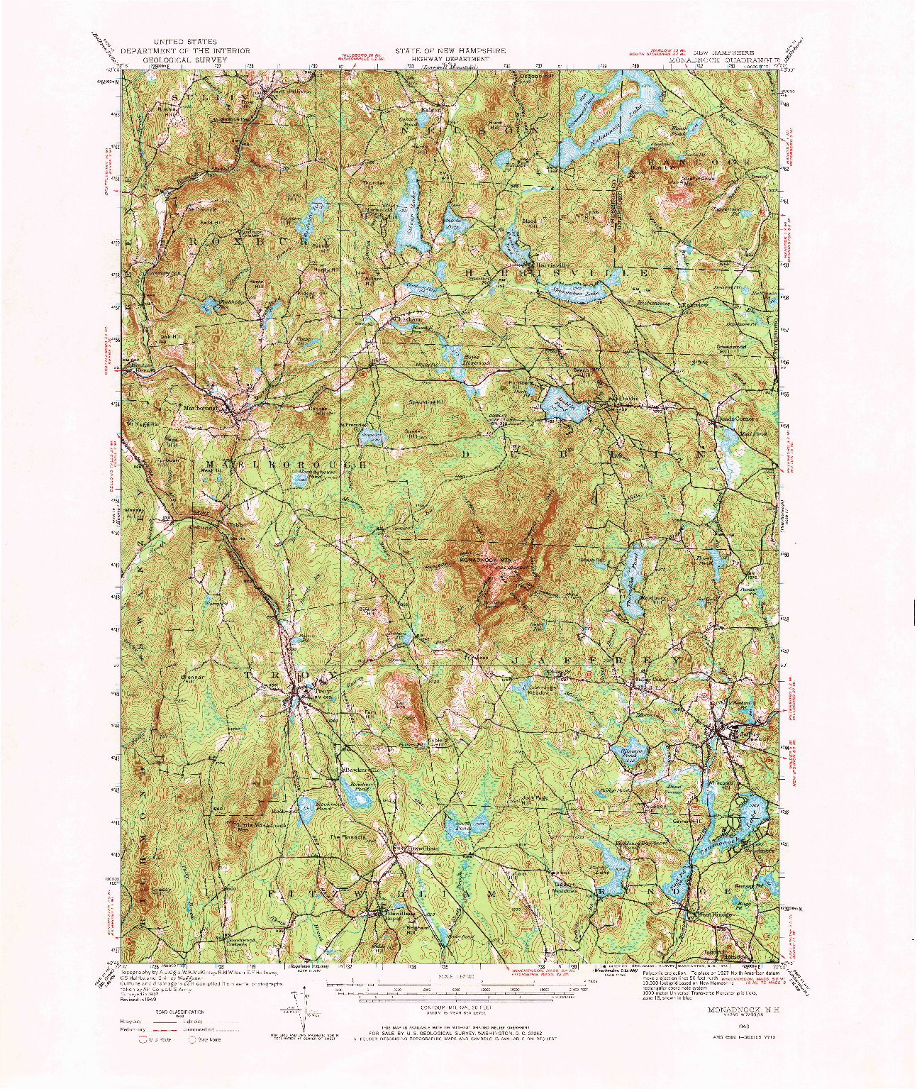 USGS 1:62500-SCALE QUADRANGLE FOR MONADNOCK, NH 1949