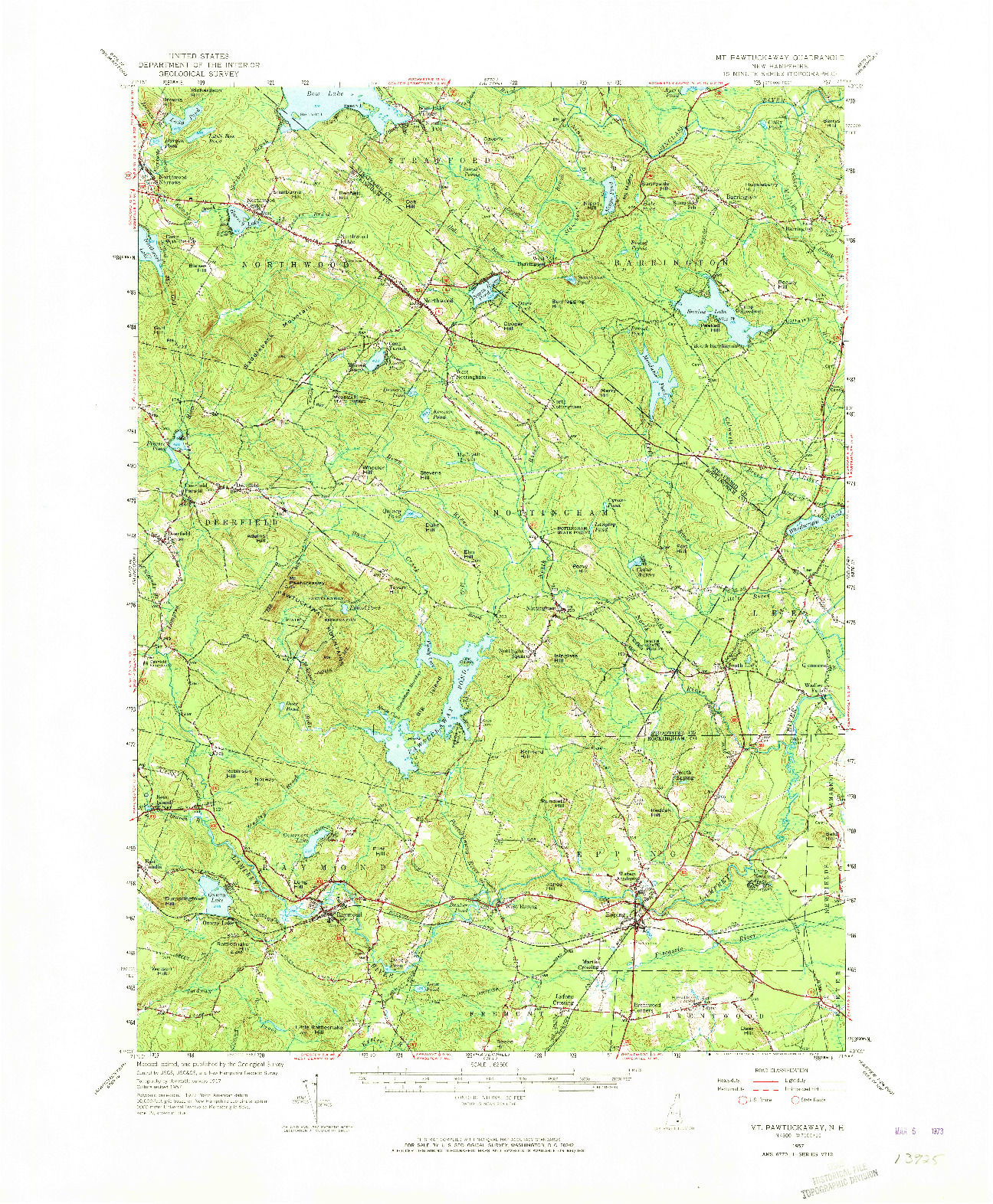 USGS 1:62500-SCALE QUADRANGLE FOR MT. PAWTUCKAWAY, NH 1957