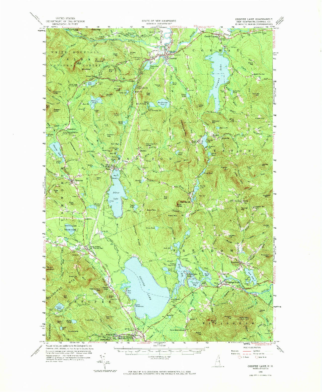 USGS 1:62500-SCALE QUADRANGLE FOR OSSIPEE LAKE, NH 1958