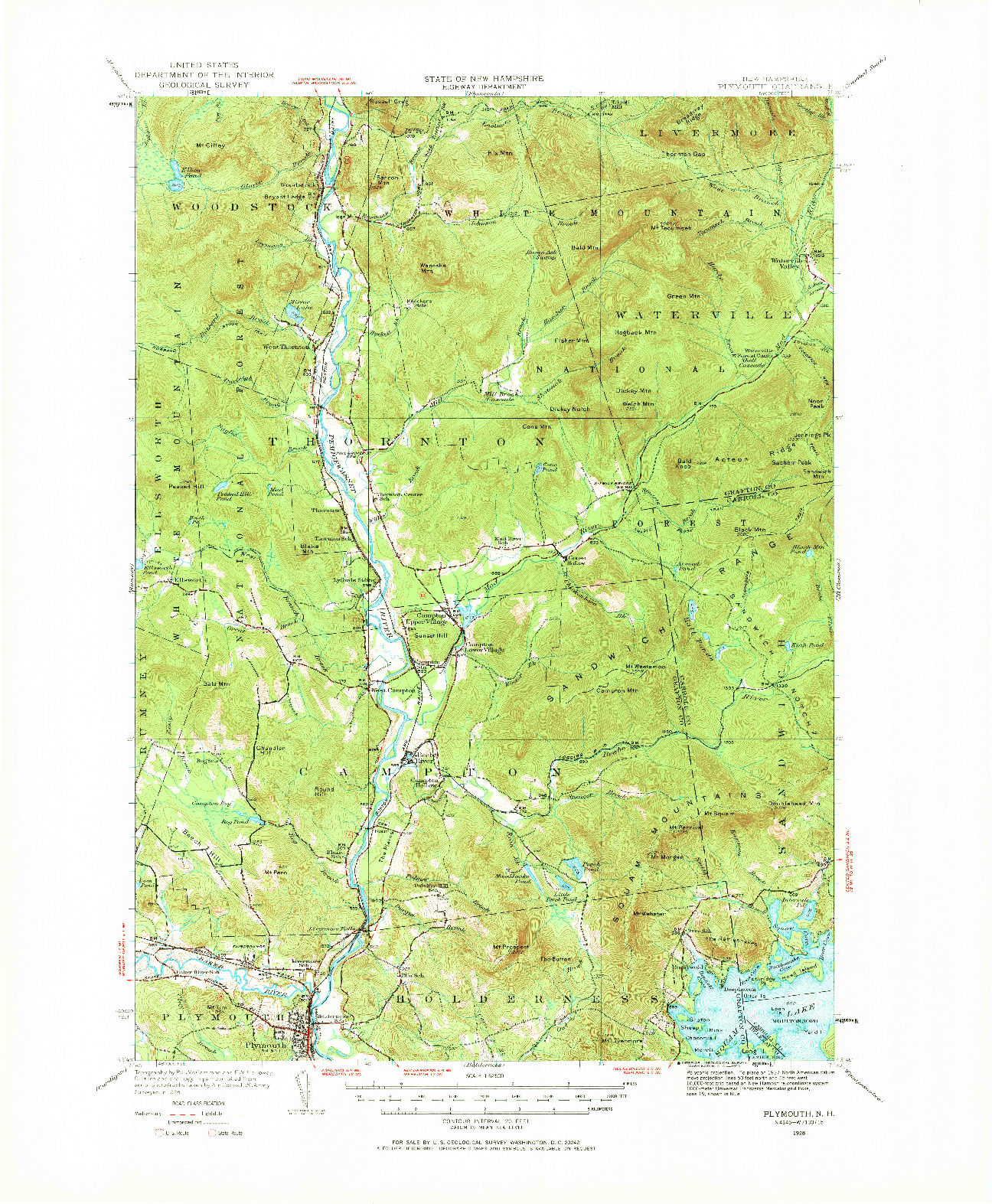 USGS 1:62500-SCALE QUADRANGLE FOR PLYMOUTH, NH 1928
