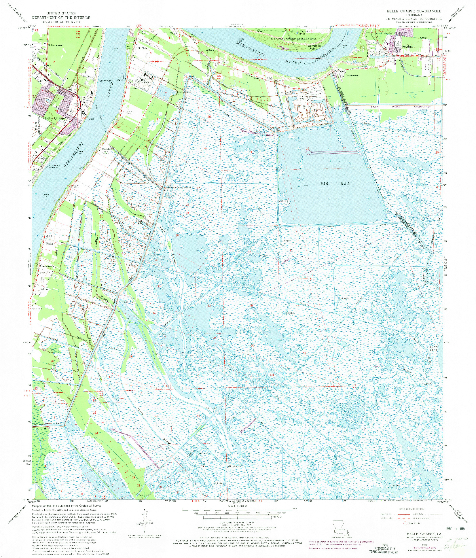 USGS 1:24000-SCALE QUADRANGLE FOR BELLE CHASSE, LA 1966