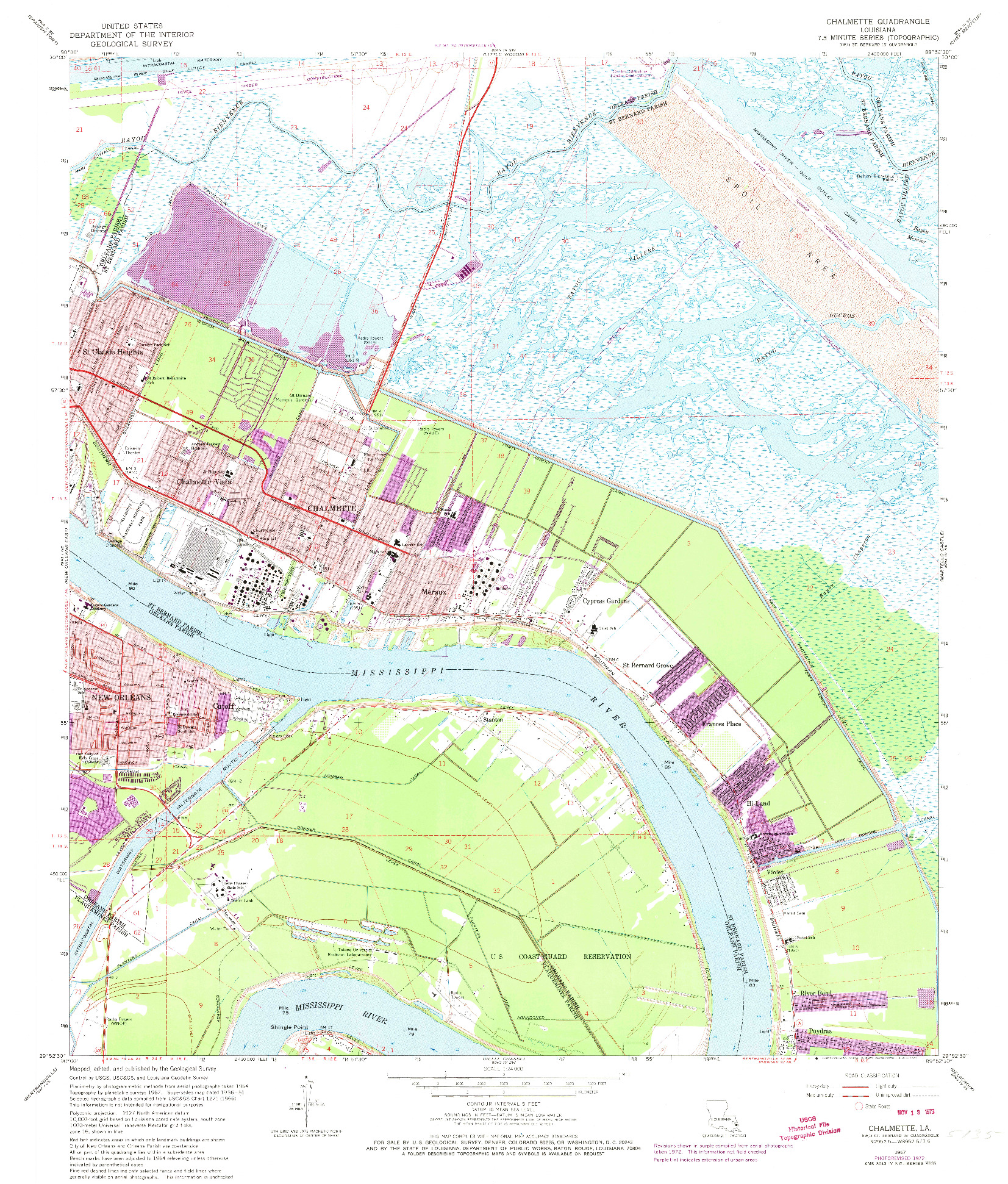 USGS 1:24000-SCALE QUADRANGLE FOR CHALMETTE, LA 1967