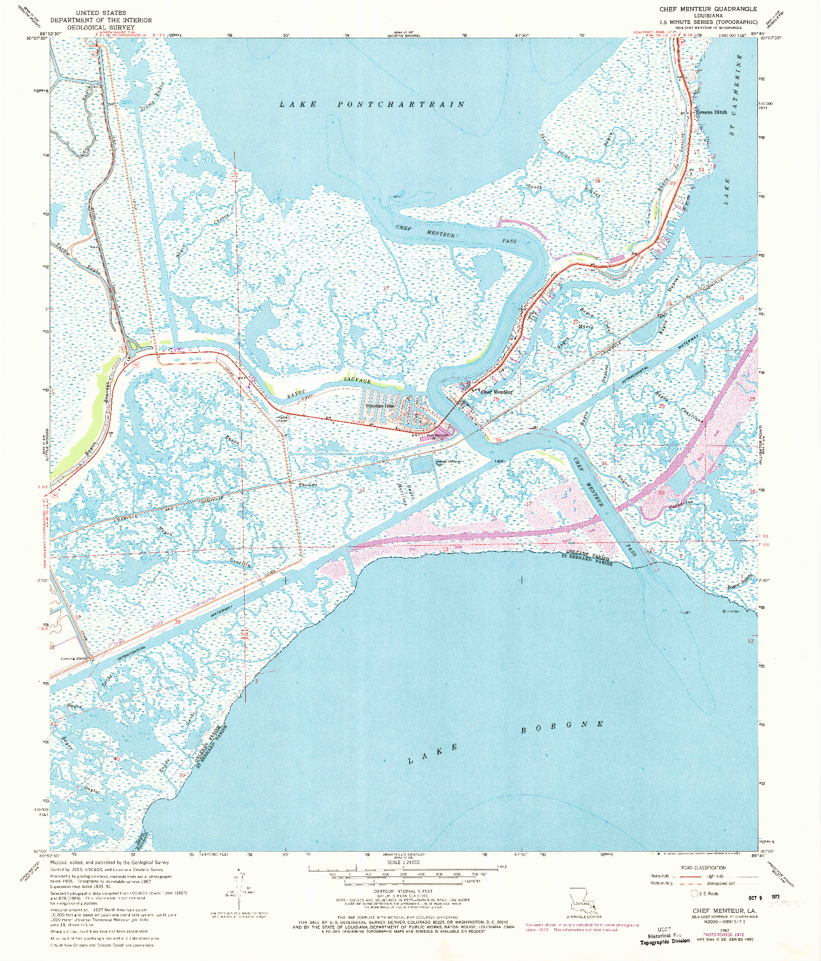 USGS 1:24000-SCALE QUADRANGLE FOR CHEF MENTEUR, LA 1967