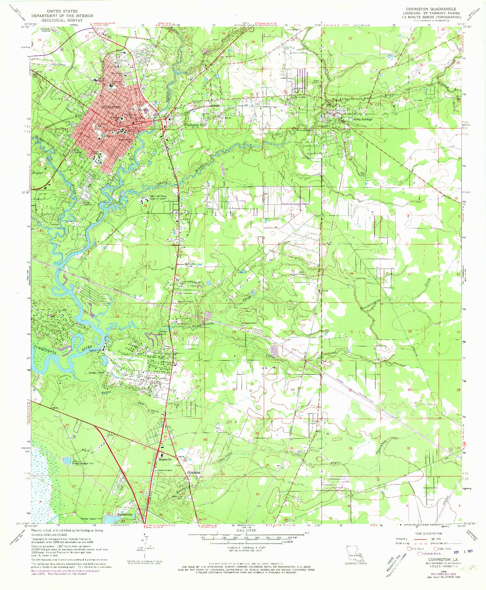 USGS 1:24000-SCALE QUADRANGLE FOR COVINGTON, LA 1968