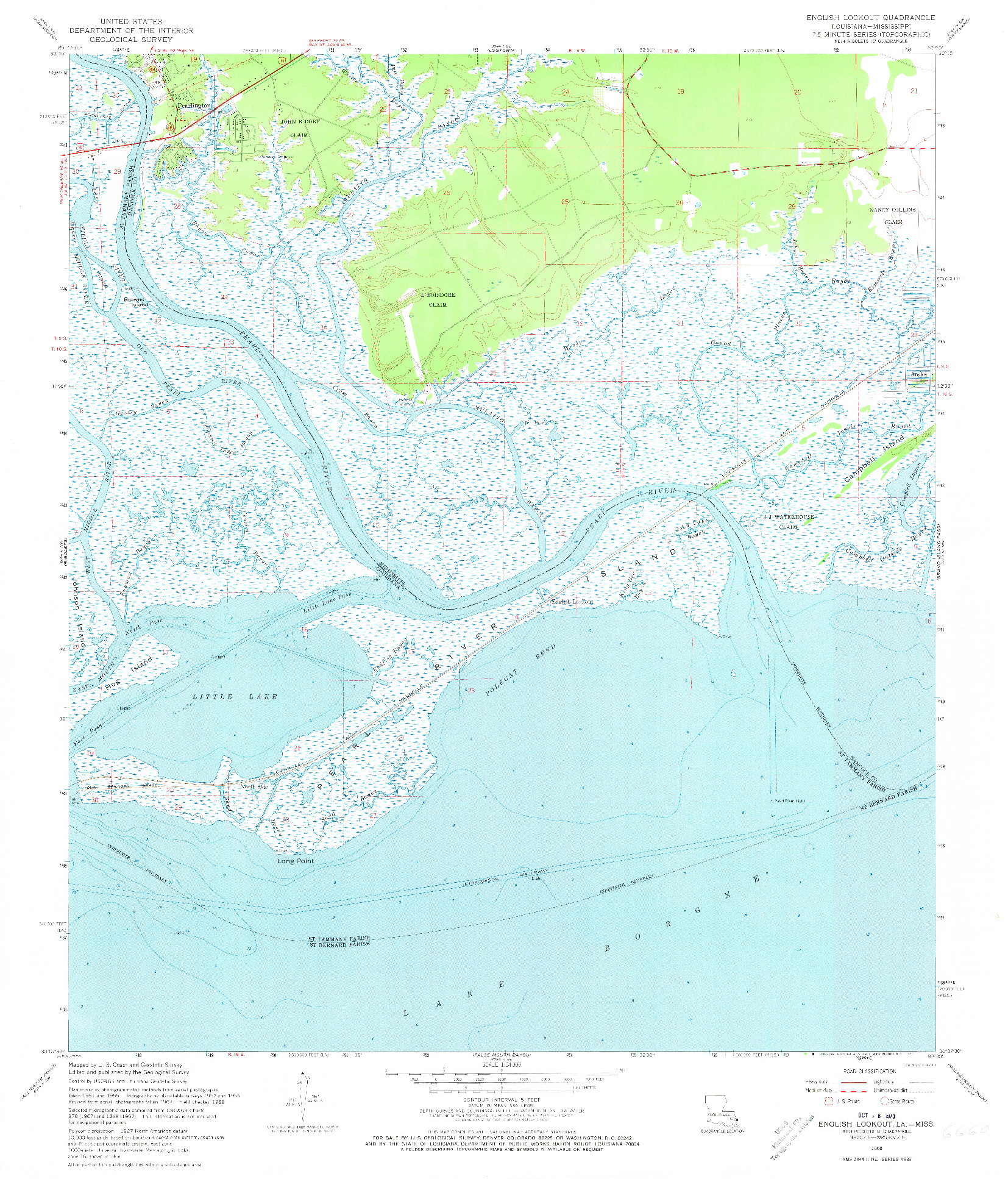 USGS 1:24000-SCALE QUADRANGLE FOR ENGLISH LOOKOUT, LA 1968