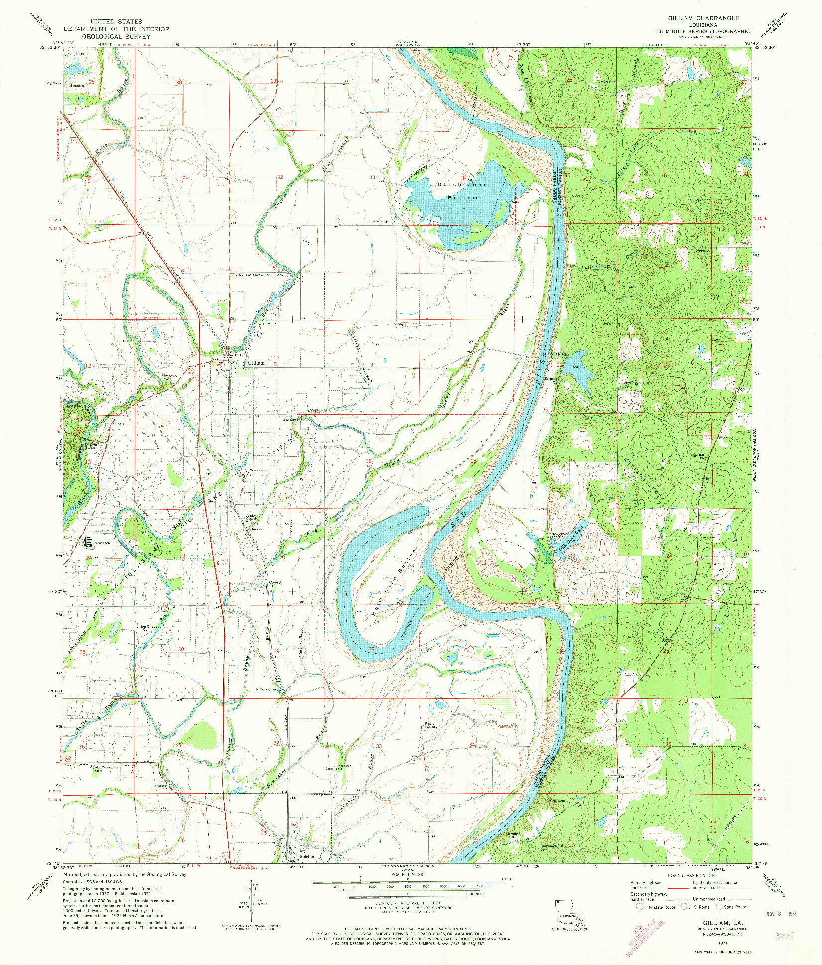 USGS 1:24000-SCALE QUADRANGLE FOR GILLIAM, LA 1971