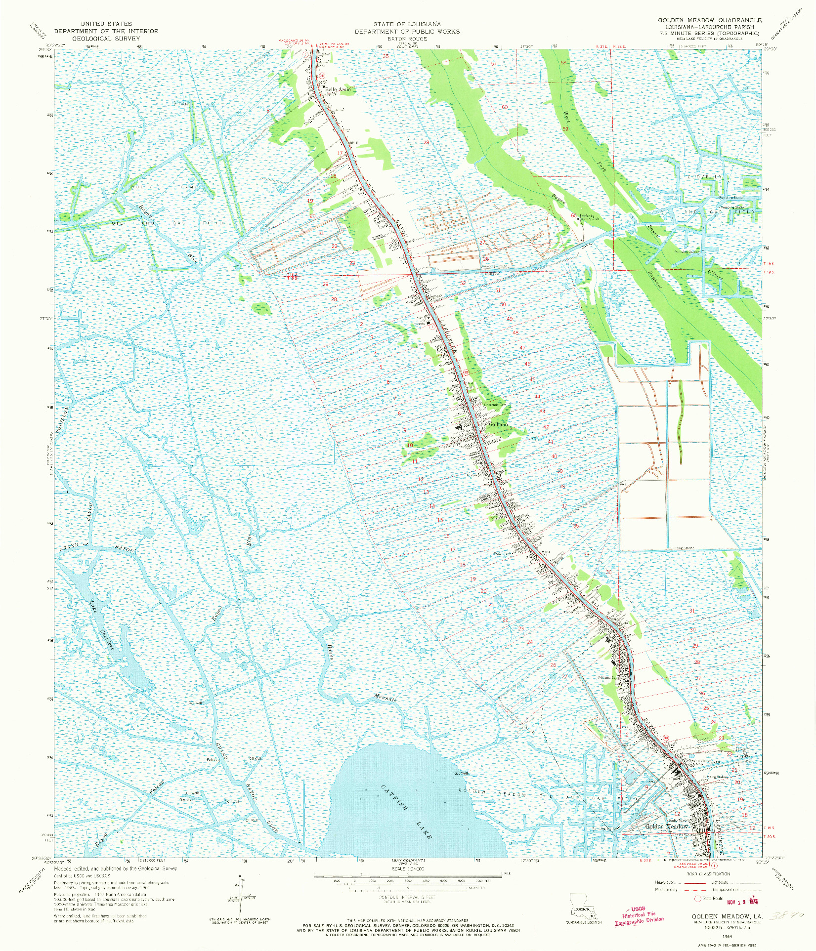 USGS 1:24000-SCALE QUADRANGLE FOR GOLDEN MEADOW, LA 1964