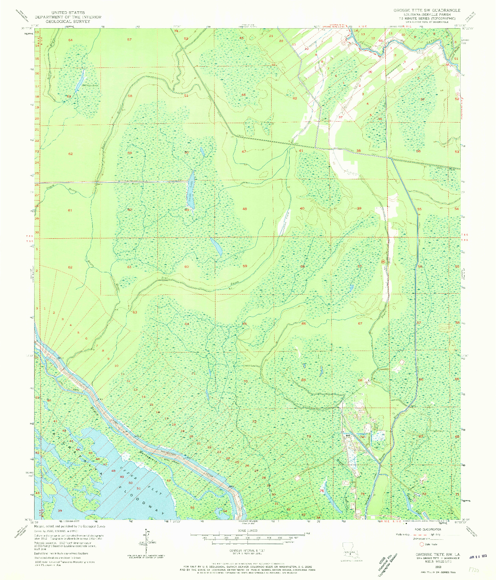 USGS 1:24000-SCALE QUADRANGLE FOR GROSSE TETE SW, LA 1953