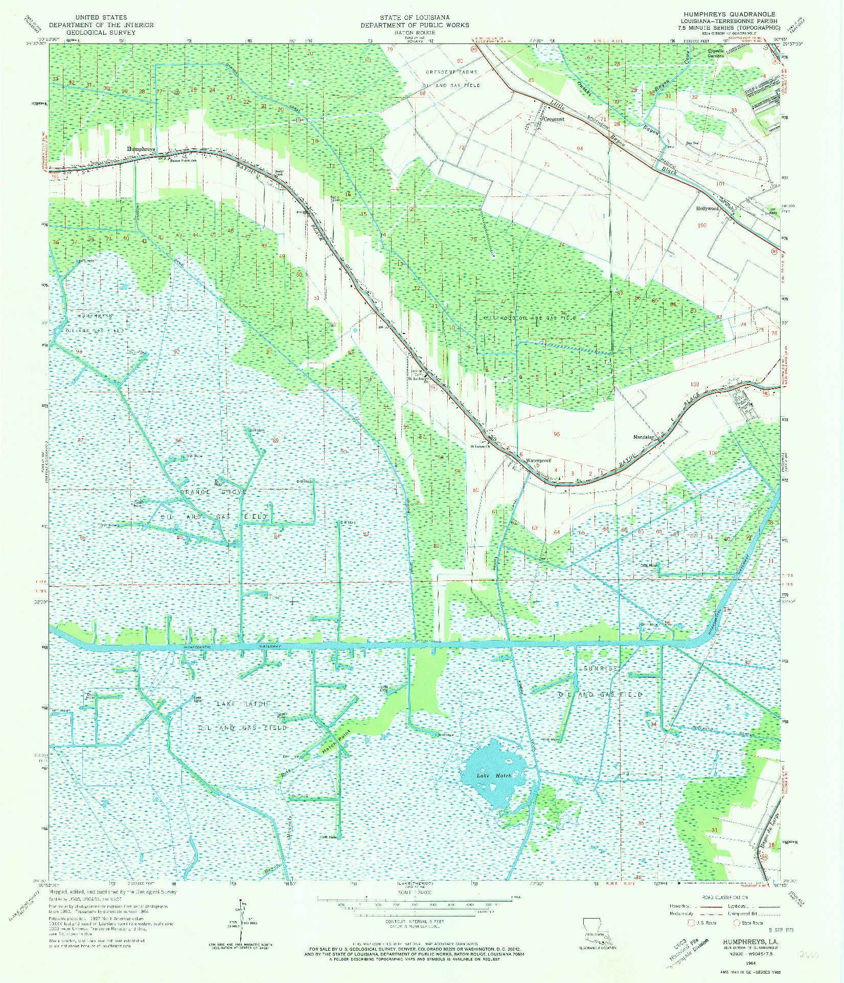 USGS 1:24000-SCALE QUADRANGLE FOR HUMPHREYS, LA 1964