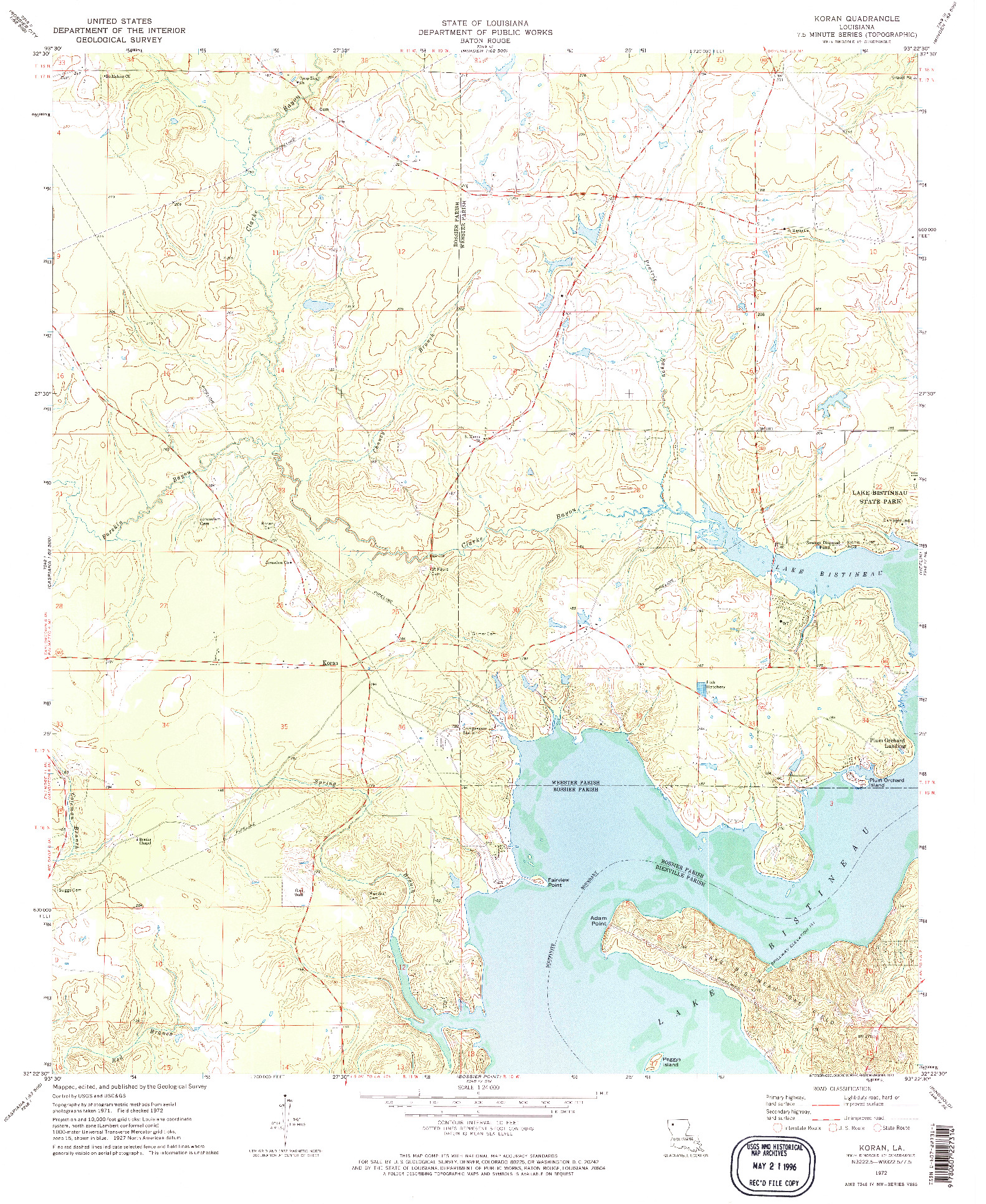 USGS 1:24000-SCALE QUADRANGLE FOR KORAN, LA 1972