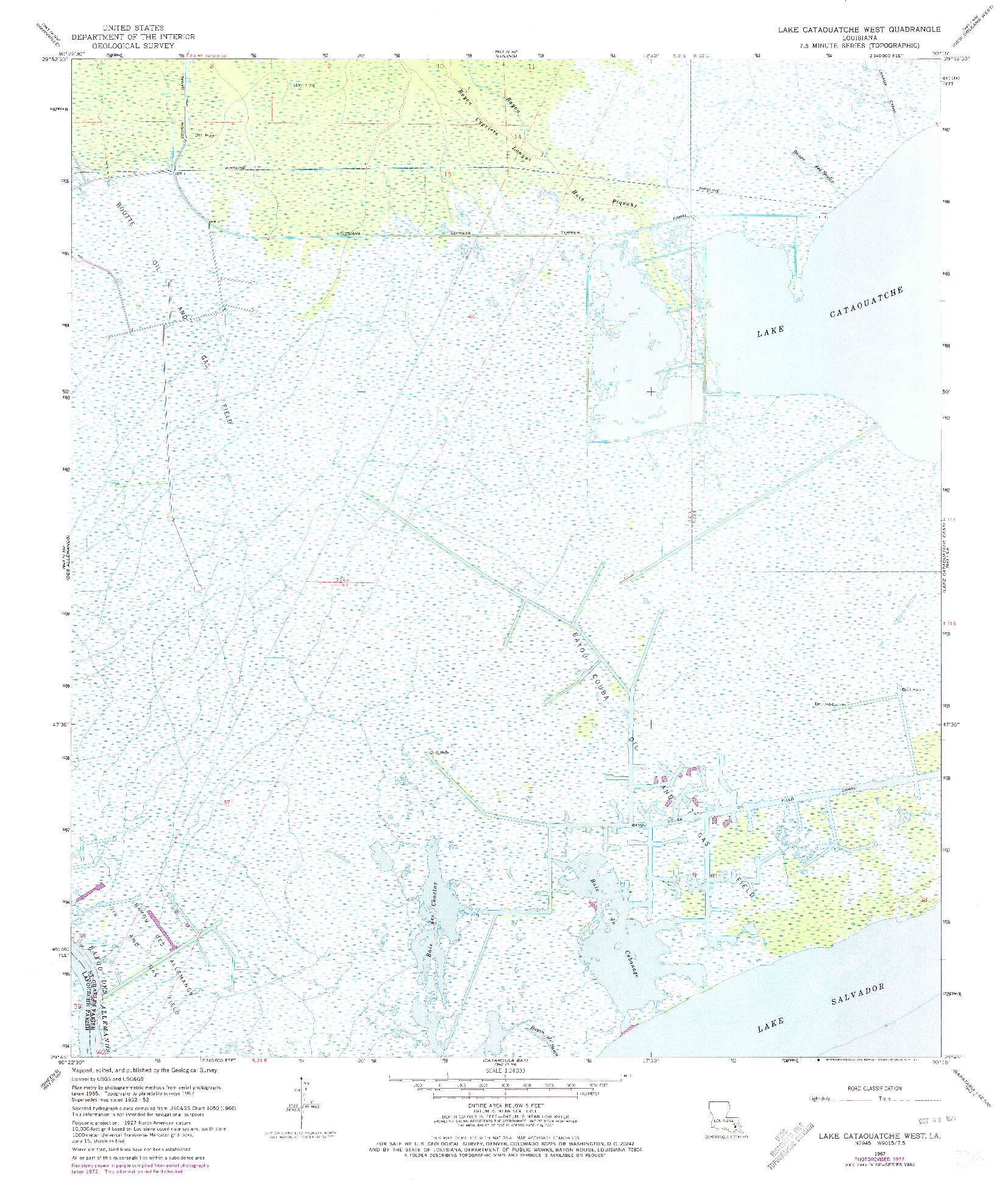 USGS 1:24000-SCALE QUADRANGLE FOR LAKE CATAOUATCHE WEST, LA 1967