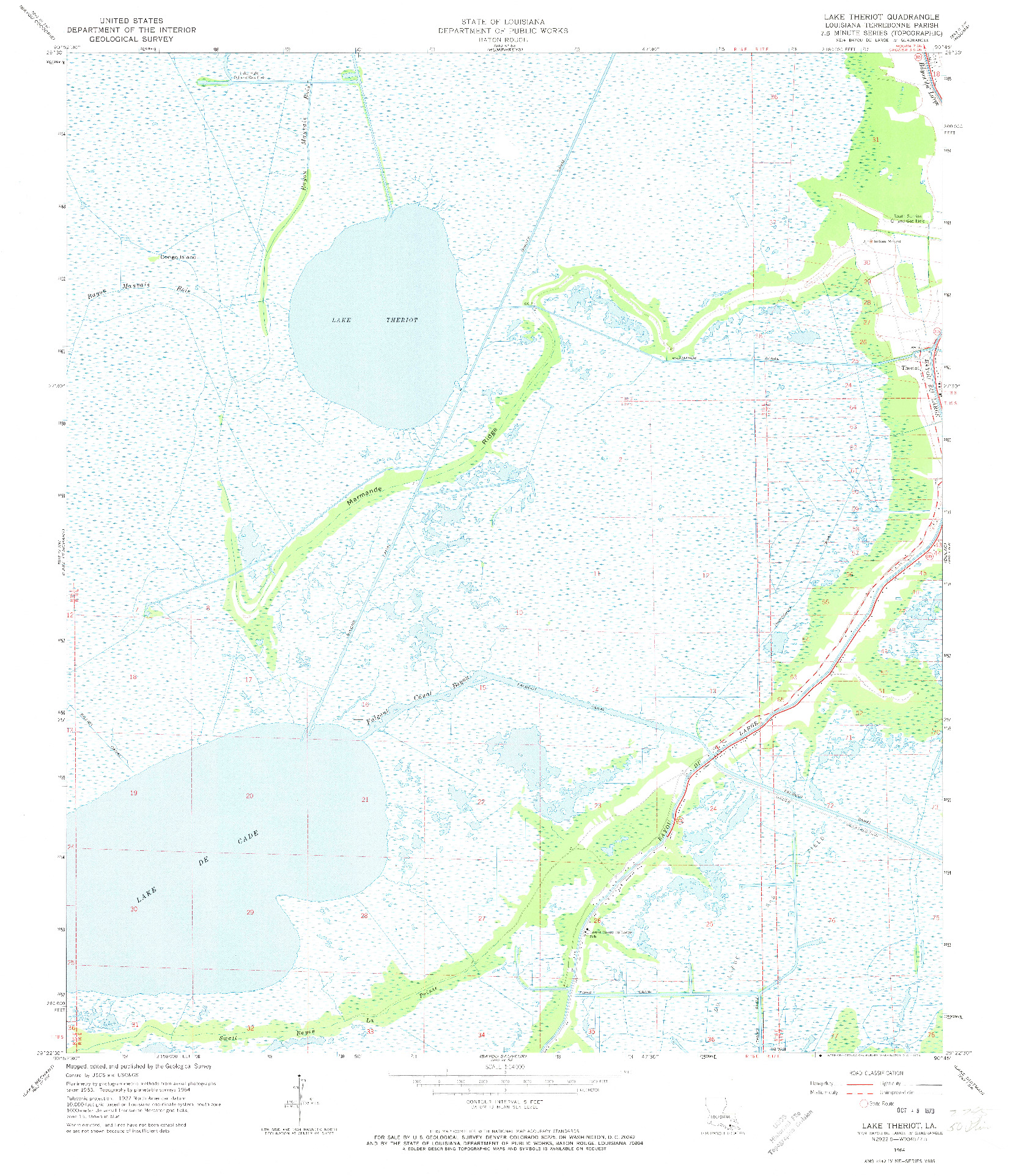 USGS 1:24000-SCALE QUADRANGLE FOR LAKE THERIOT, LA 1964