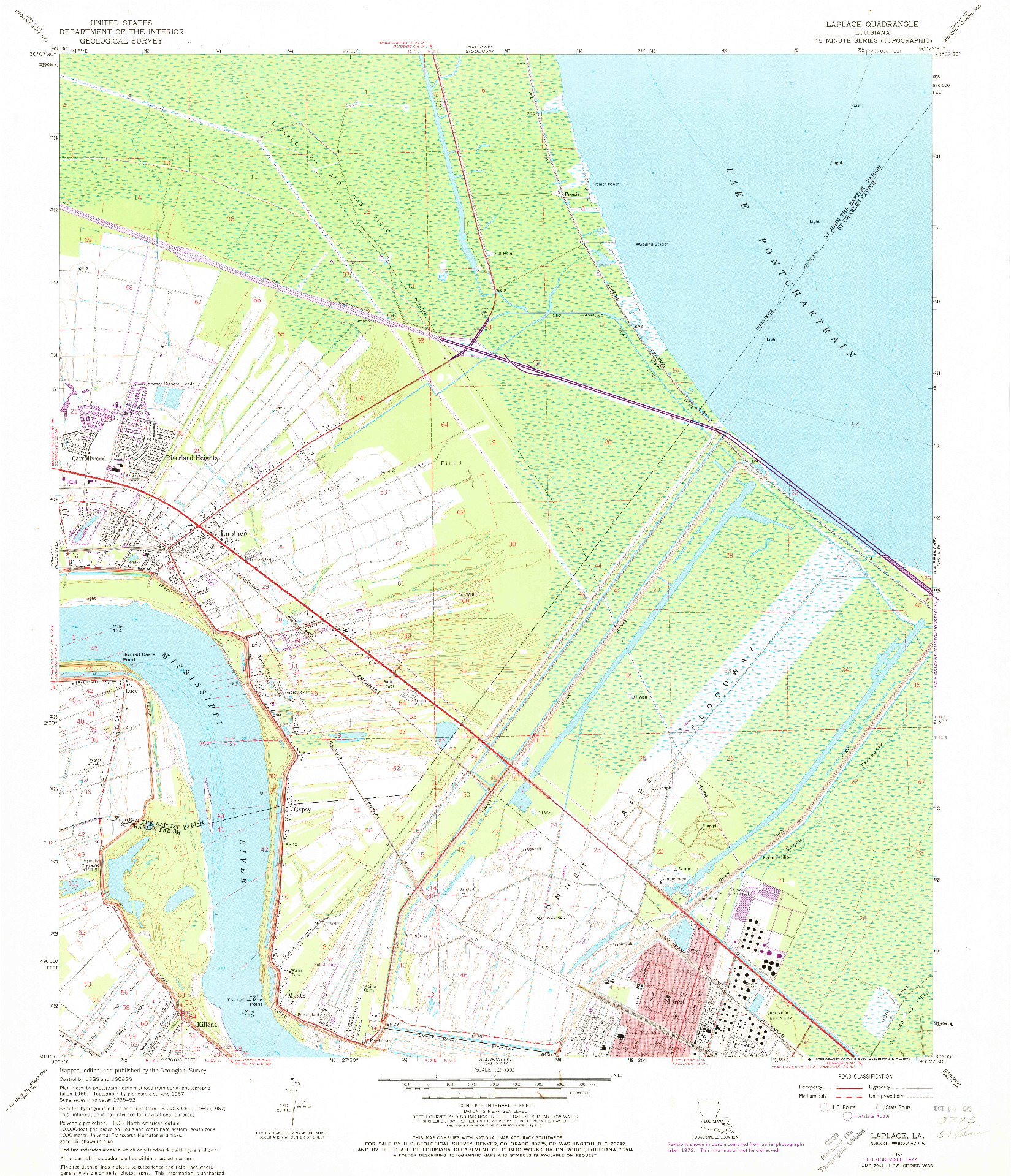 USGS 1:24000-SCALE QUADRANGLE FOR LAPLACE, LA 1967