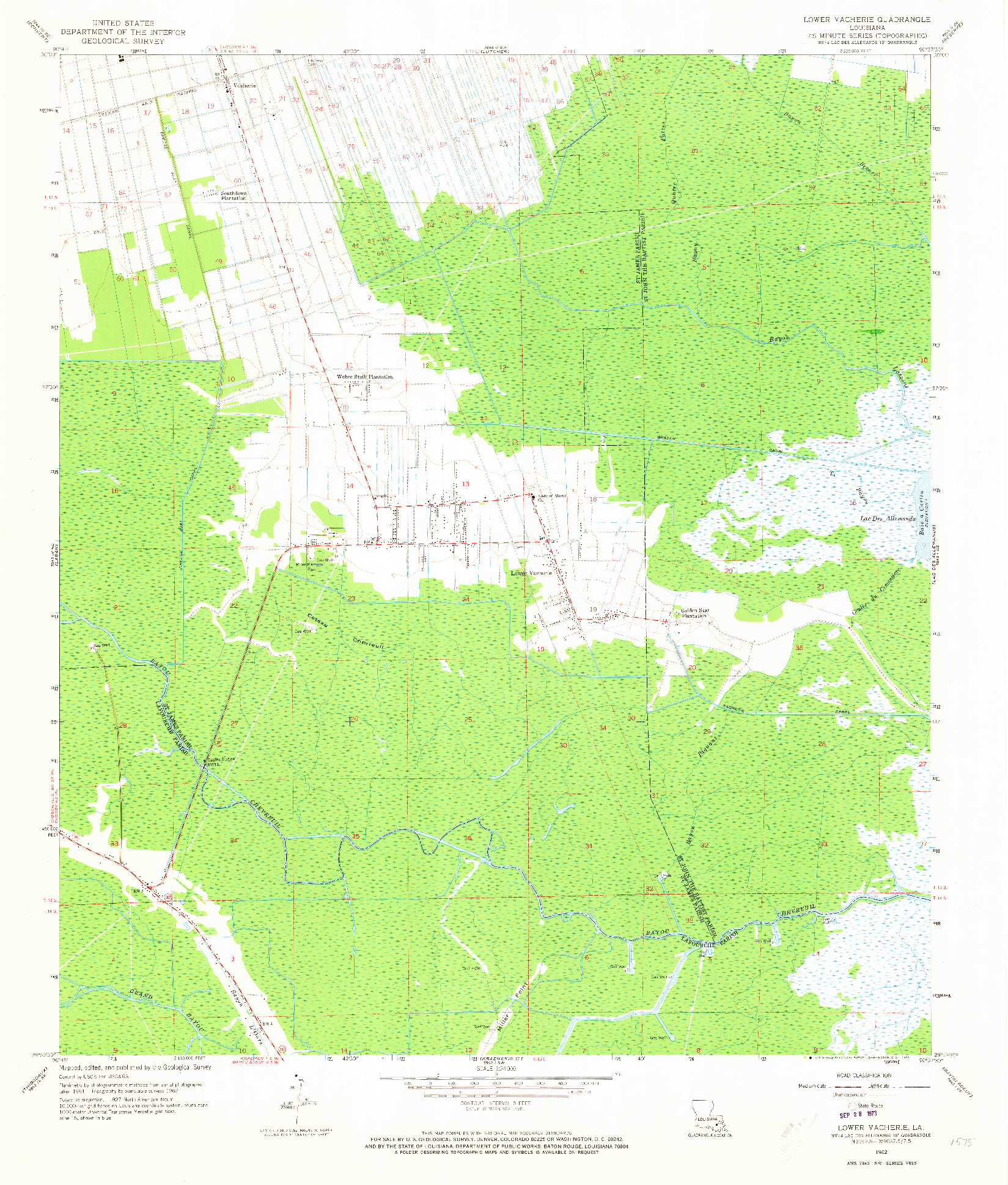 USGS 1:24000-SCALE QUADRANGLE FOR LOWER VACHERIE, LA 1962