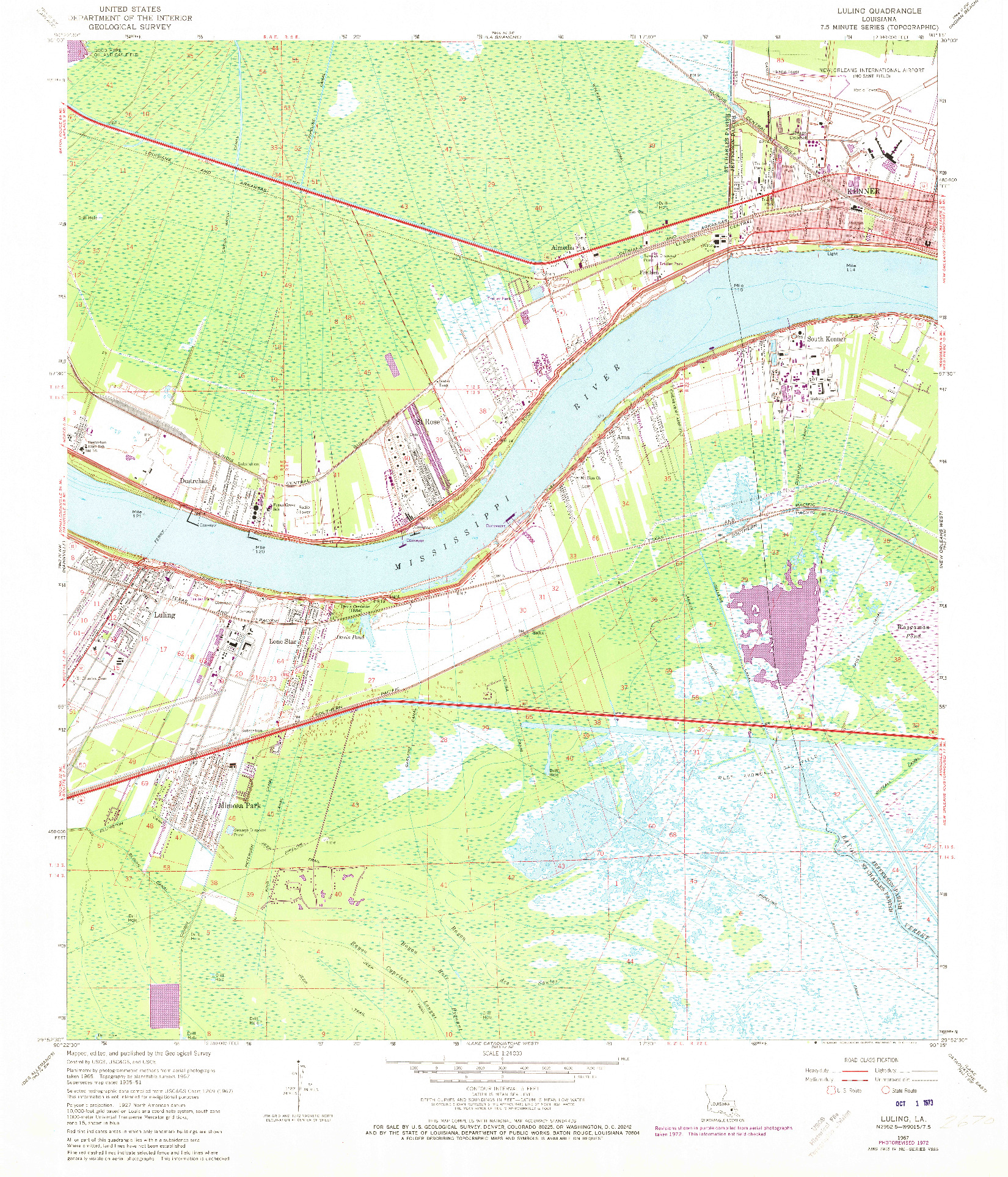 USGS 1:24000-SCALE QUADRANGLE FOR LULING, LA 1967