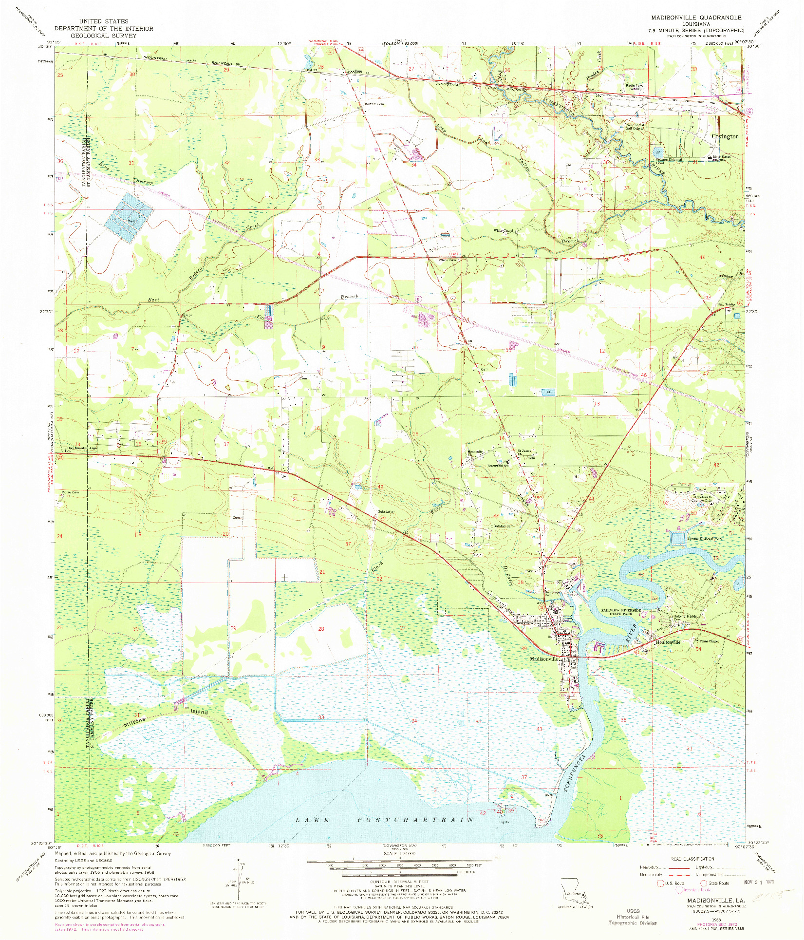 USGS 1:24000-SCALE QUADRANGLE FOR MADISONVILLE, LA 1968