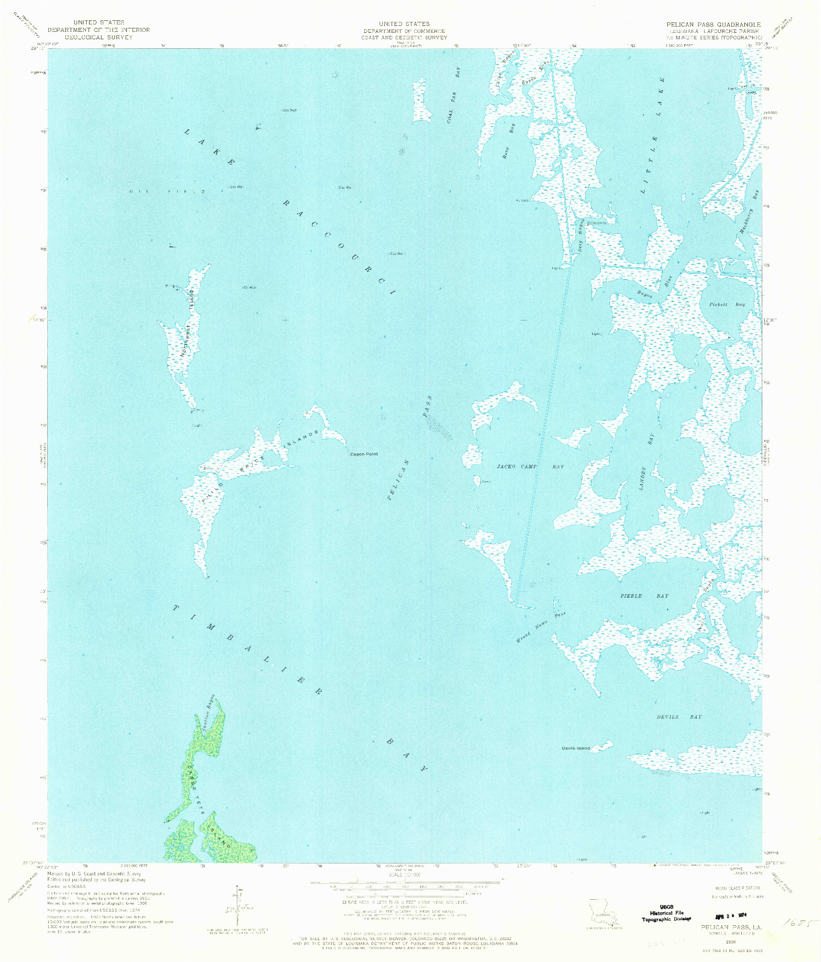 USGS 1:24000-SCALE QUADRANGLE FOR PELICAN PASS, LA 1956