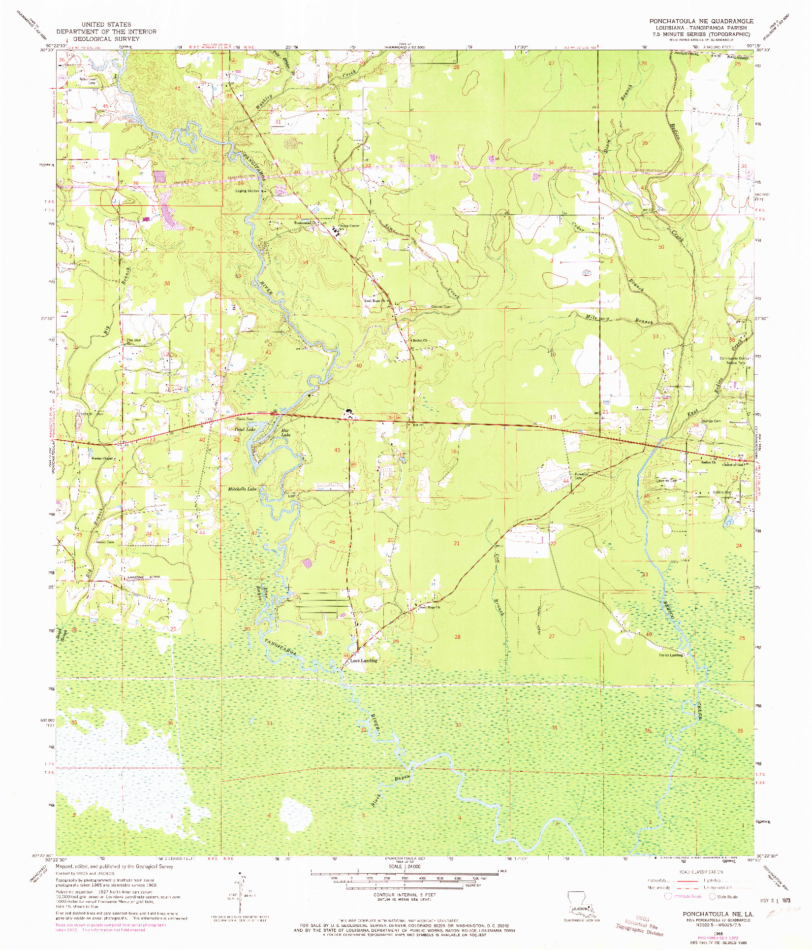 USGS 1:24000-SCALE QUADRANGLE FOR PONCHATOULA NE, LA 1968