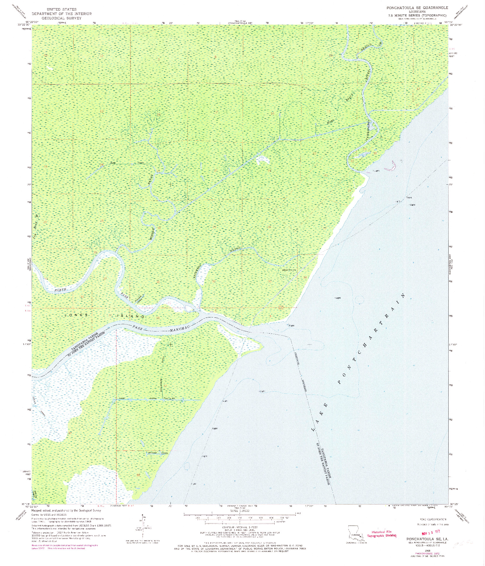 USGS 1:24000-SCALE QUADRANGLE FOR PONCHATOULA SE, LA 1968