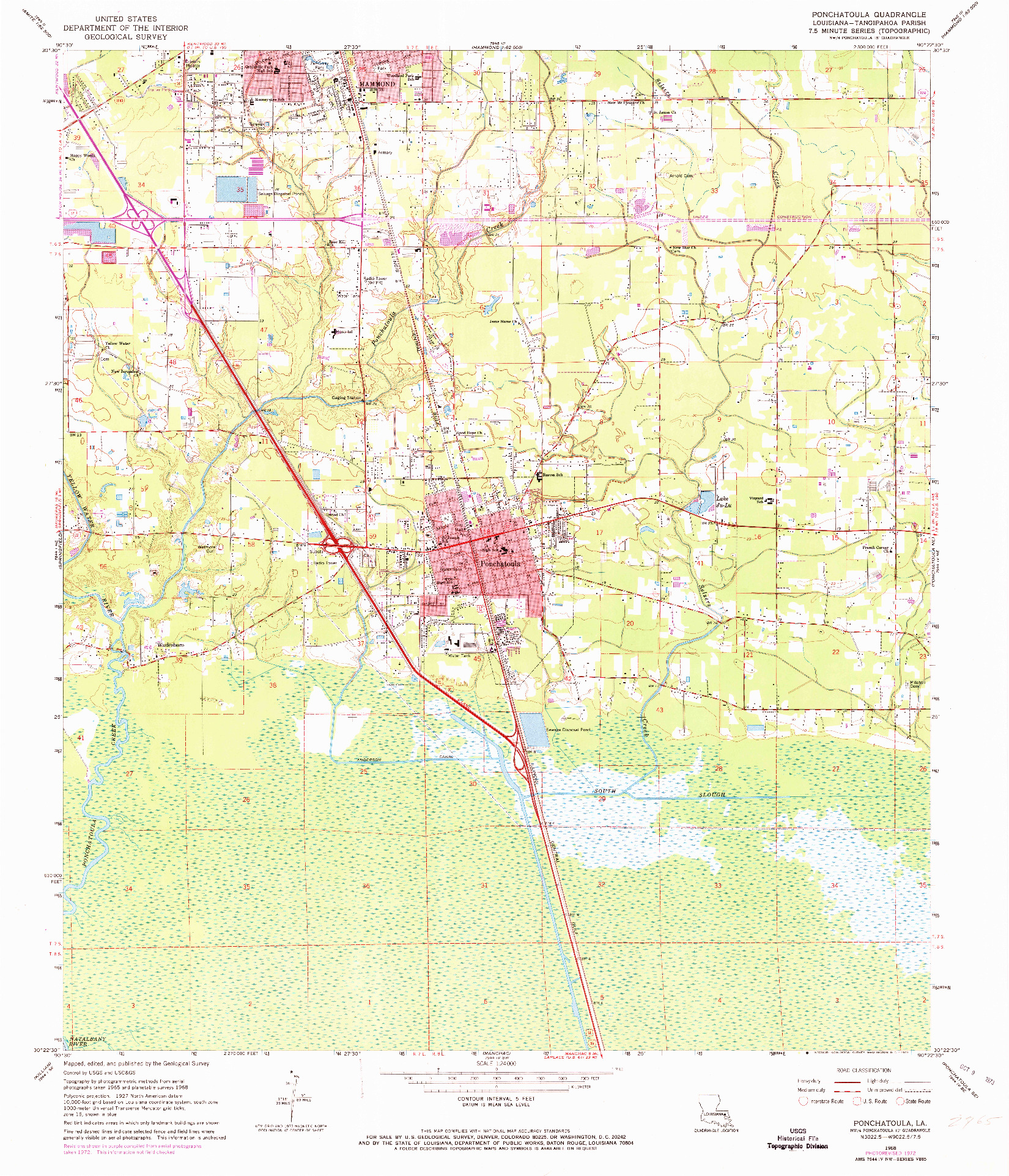 USGS 1:24000-SCALE QUADRANGLE FOR PONCHATOULA, LA 1968
