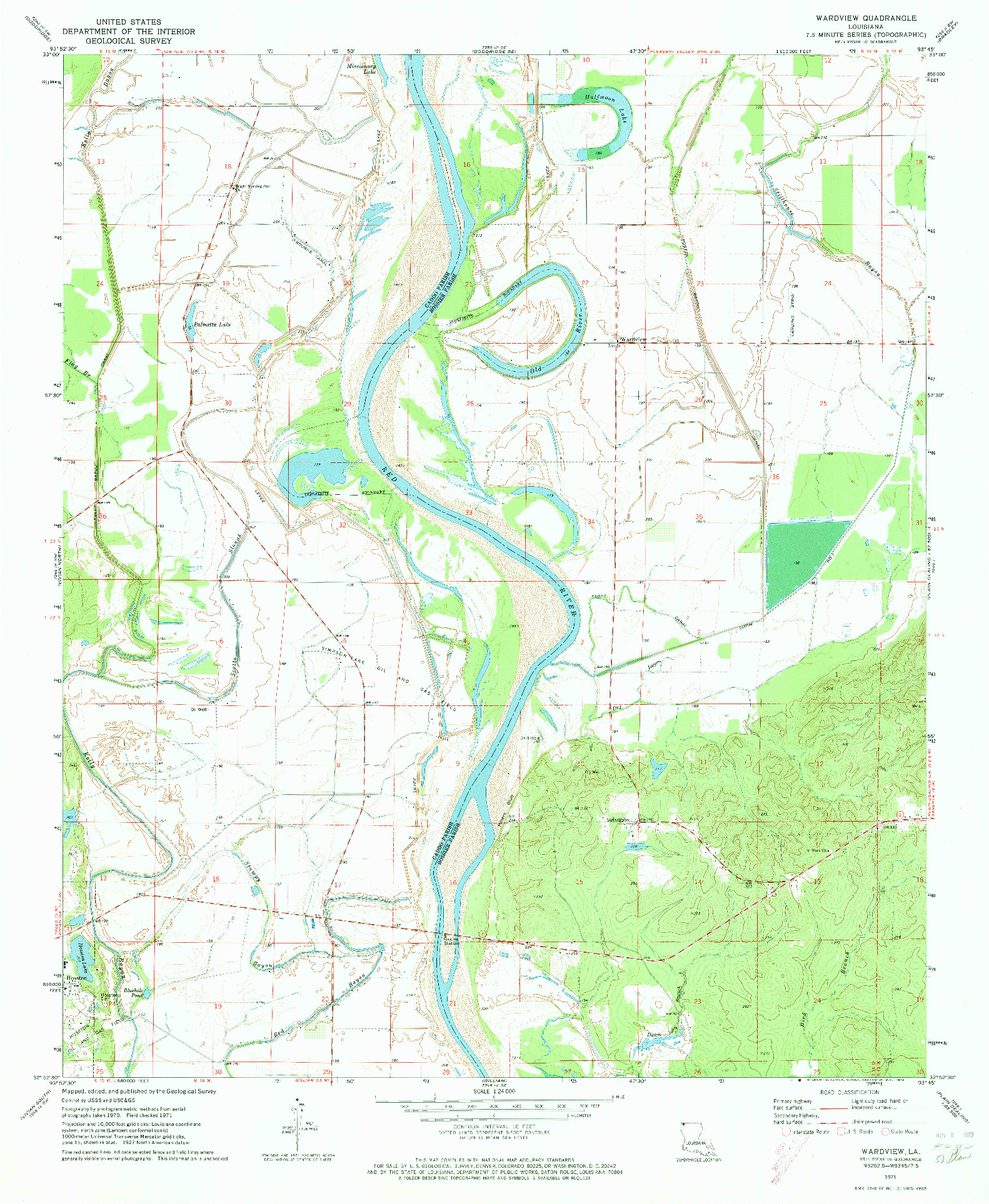 USGS 1:24000-SCALE QUADRANGLE FOR WARDVIEW, LA 1971