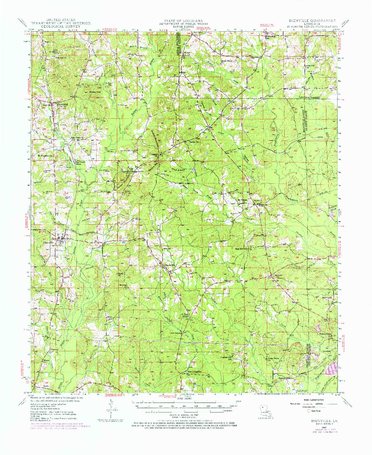 USGS 1:62500-SCALE QUADRANGLE FOR BIENVILLE, LA 1947