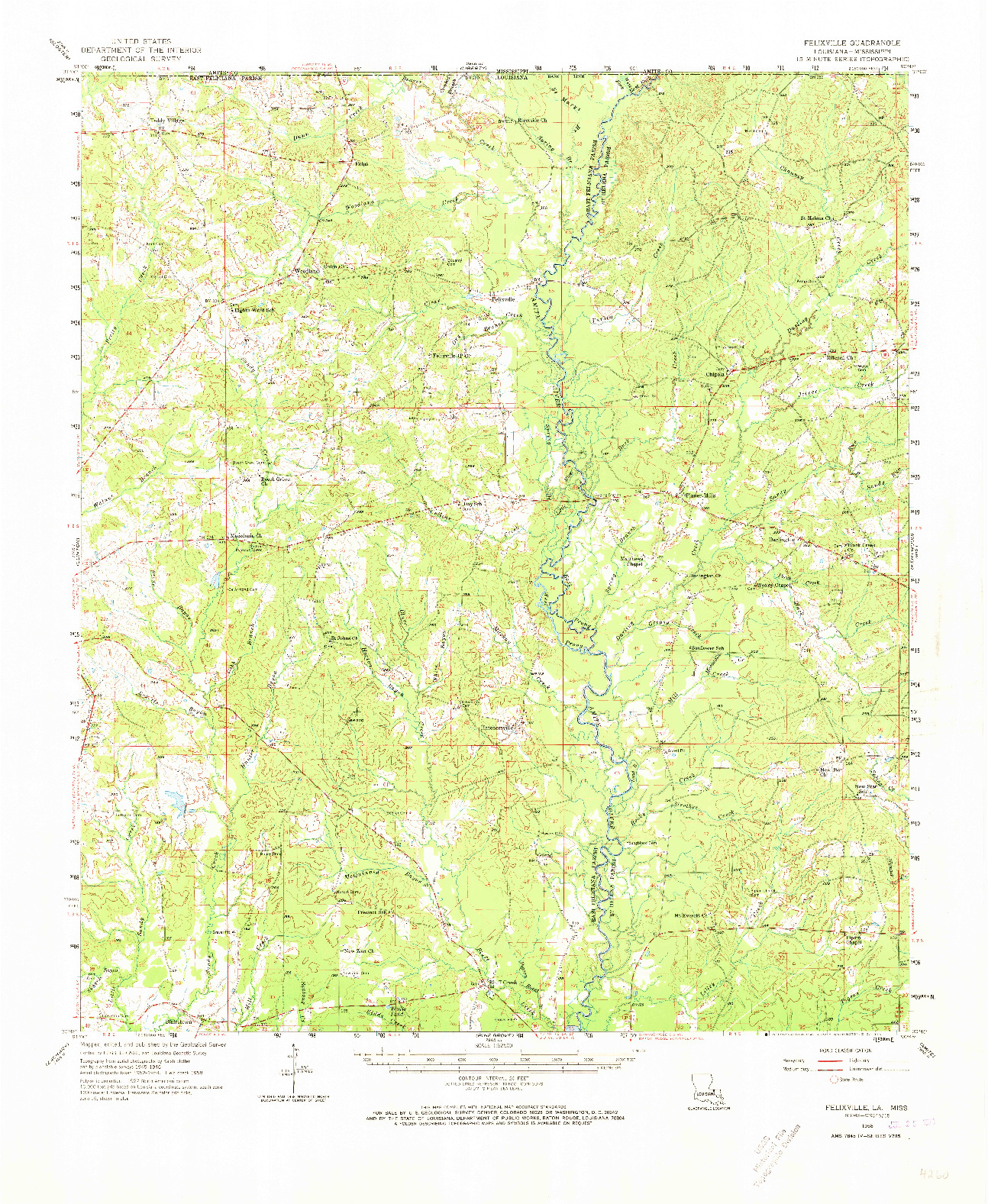 USGS 1:62500-SCALE QUADRANGLE FOR FELIXVILLE, LA 1958