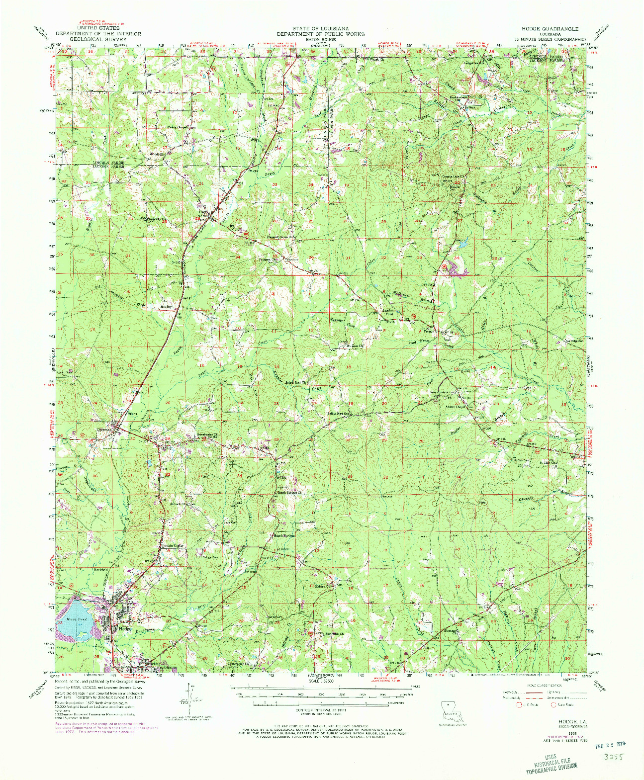 USGS 1:62500-SCALE QUADRANGLE FOR HODGE, LA 1953