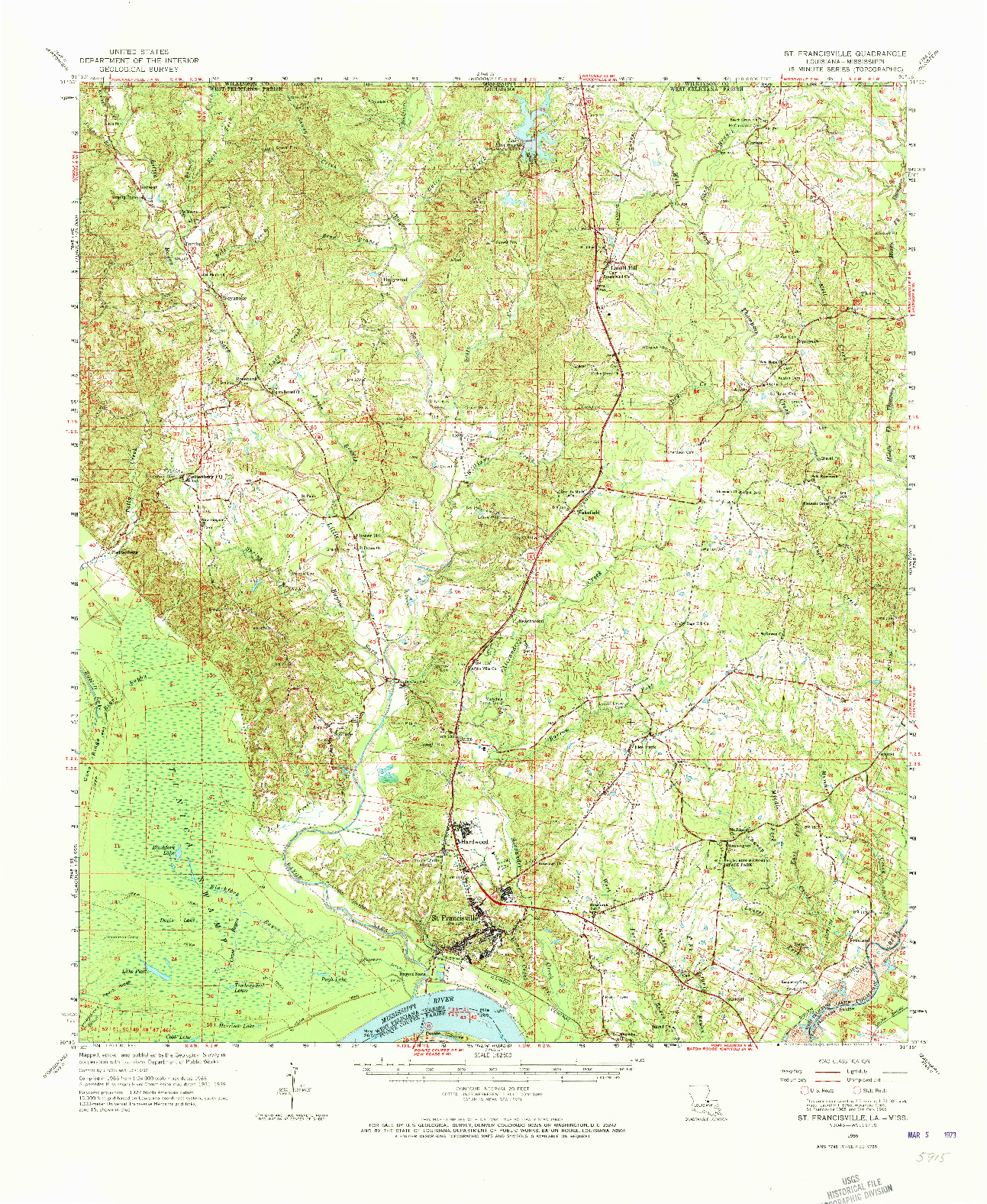 USGS 1:62500-SCALE QUADRANGLE FOR ST. FRANCISVILLE, LA 1965