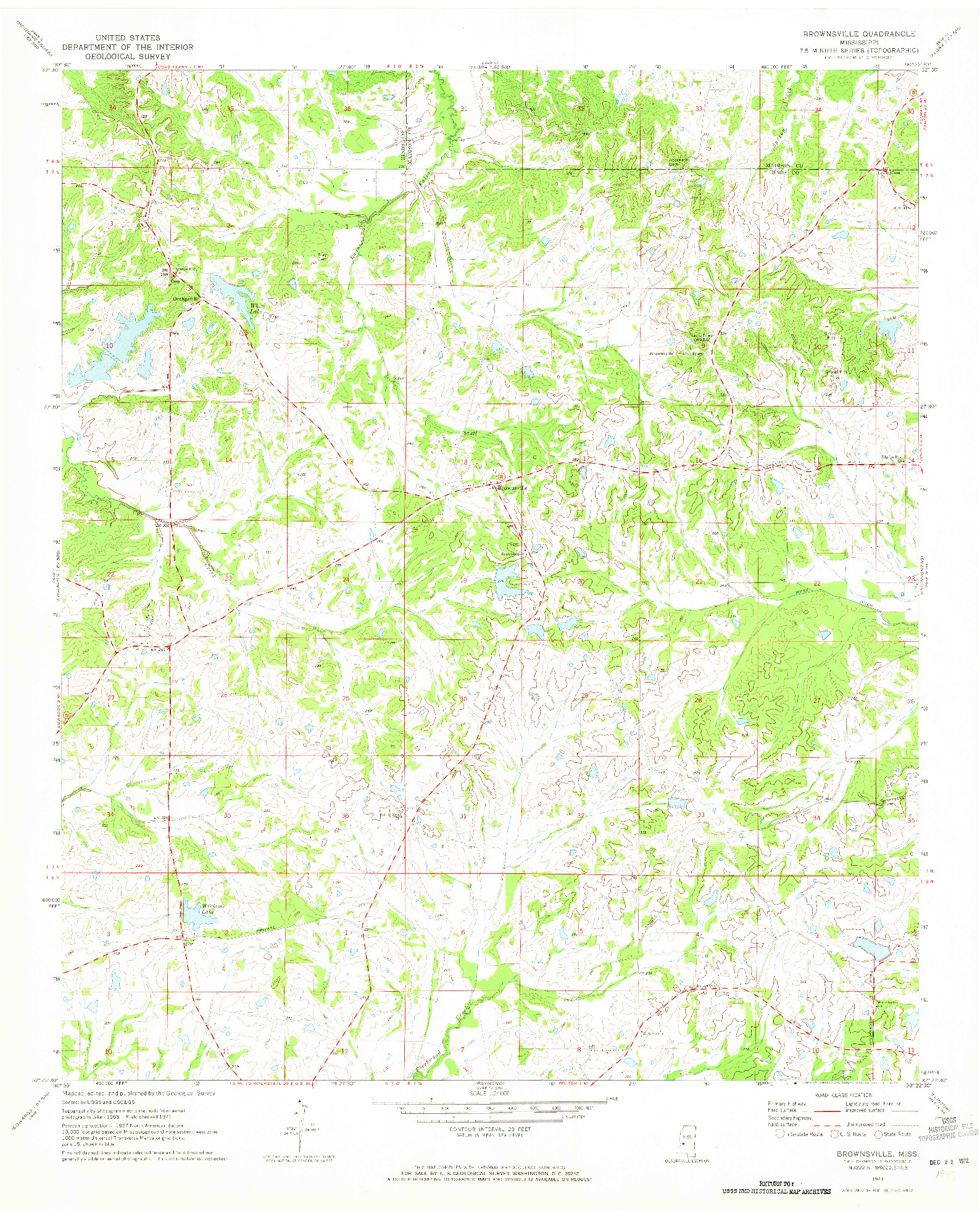 USGS 1:24000-SCALE QUADRANGLE FOR BROWNSVILLE, MS 1971