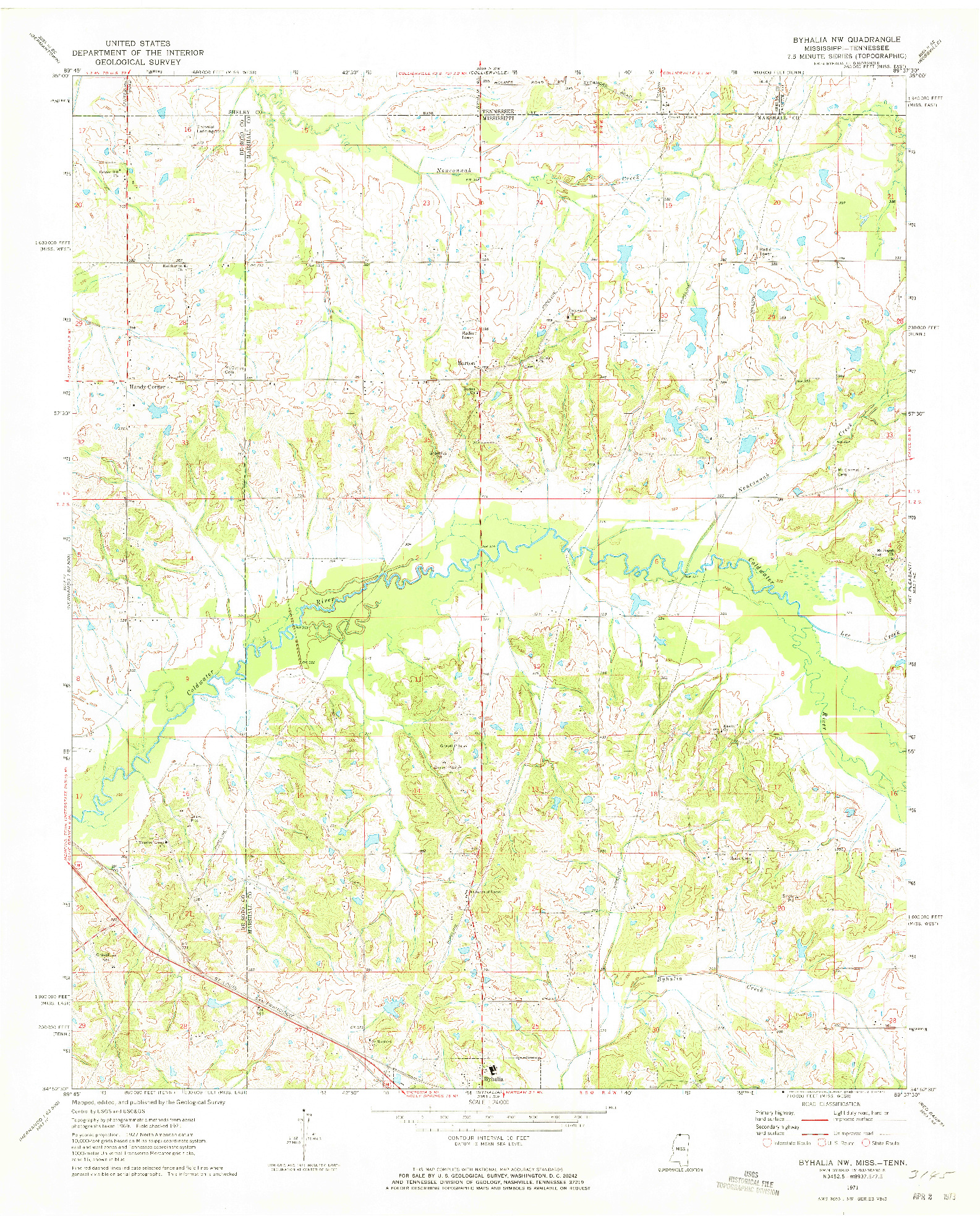 USGS 1:24000-SCALE QUADRANGLE FOR BYHALIA NW, MS 1971