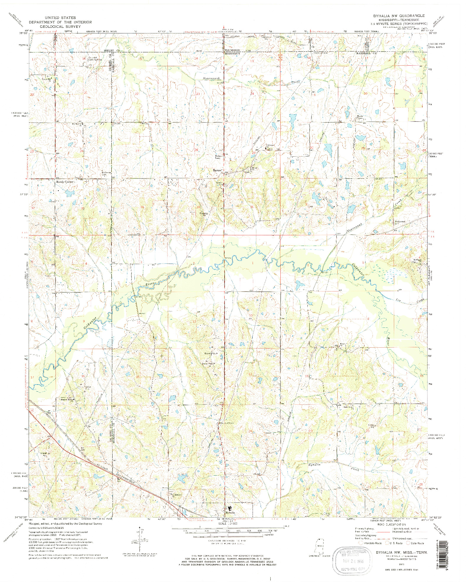 USGS 1:24000-SCALE QUADRANGLE FOR BYHALIA NW, MS 1971